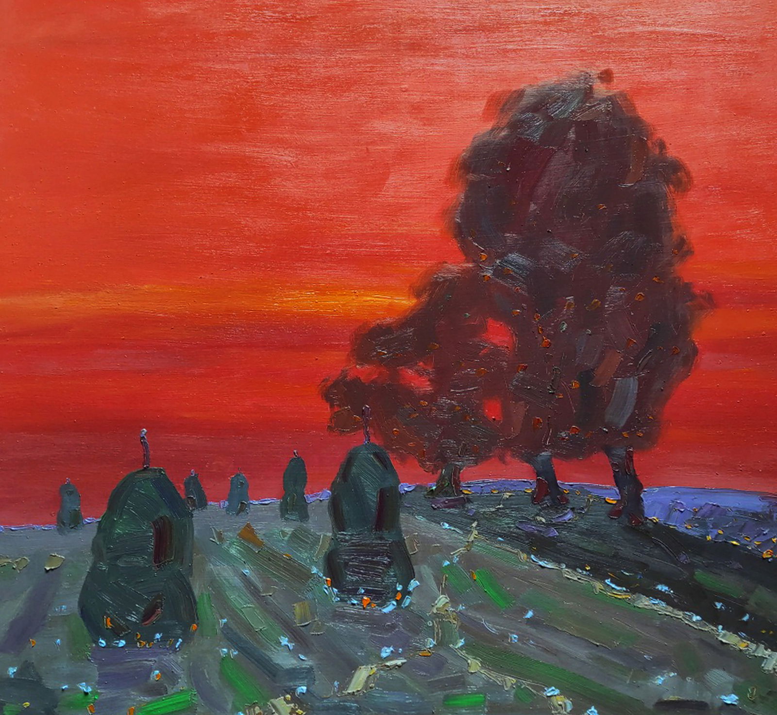 Oil painting Crimson Evening Yaroslav Savchyn: Title: Oil painting Crimson Evening Yaroslav Savchyn Description: 83SAVCH Painter: Yaroslav Savchyn Size: 56x61 cm/22.04x24.01 inches Components: oil, canvas on cardboard Original painting CONDITION: