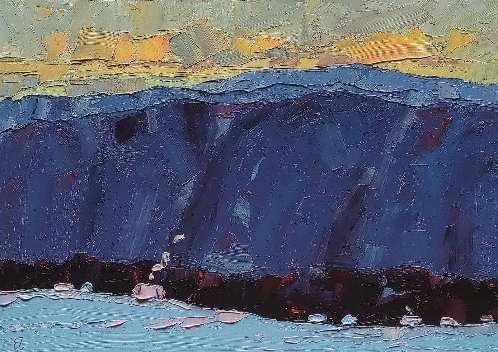 Oil painting Under the black mountains Yaroslav Savchyn: Title: Oil painting Under the black mountains Yaroslav Savchyn Description: 93SAVCH Painter: Yaroslav Savchyn Size: 25x35 cm/9.84x13.77 inches Components: oil, canvas on cardboard Original painting