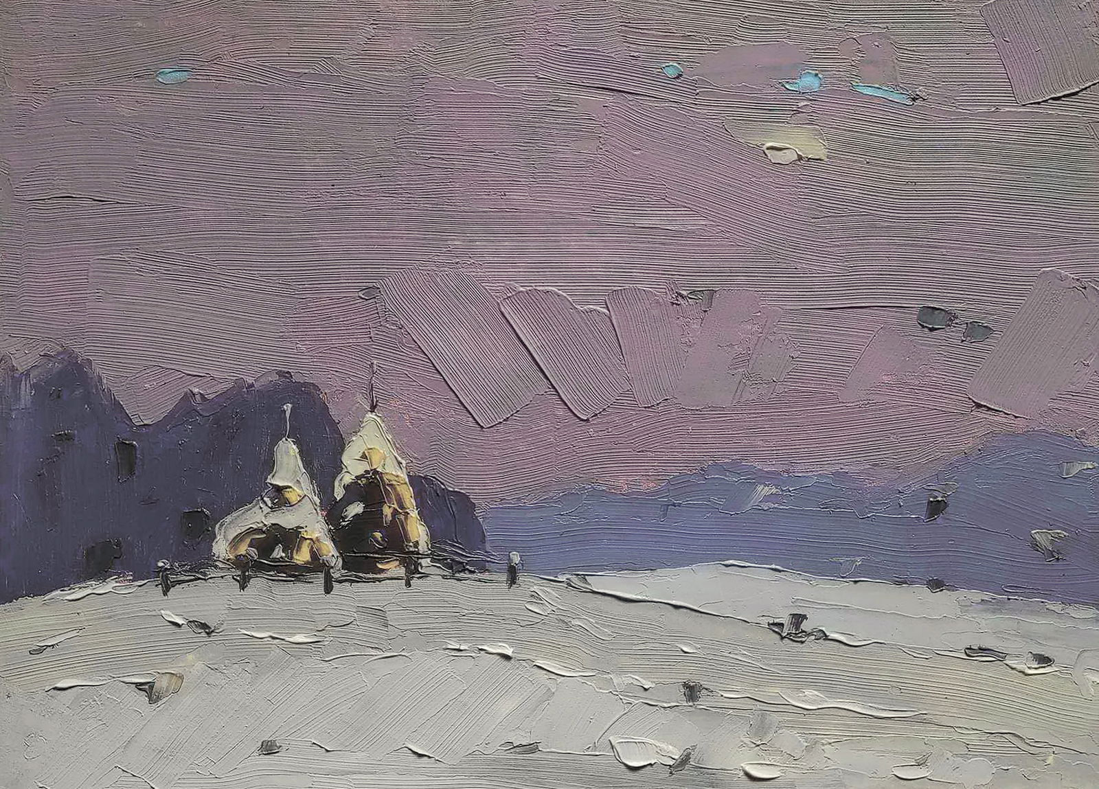 Oil painting Snow covered fields Yaroslav Savchyn: Title: Oil painting Snow covered fields Yaroslav Savchyn Description: 96SAVCH Painter: Yaroslav Savchyn Size: 25x35 cm/9.84x13.77 inches Components: oil, canvas on cardboard Original painting