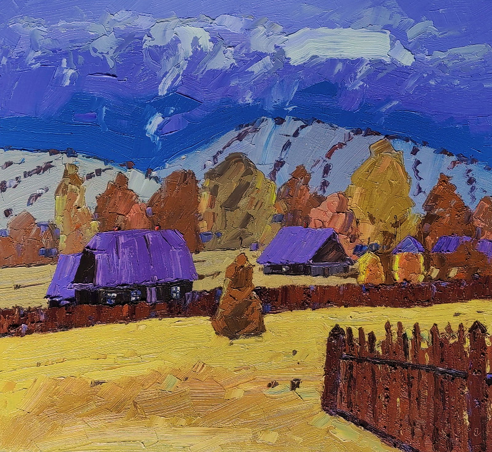 Oil painting Cozy autumn village Yaroslav Savchyn: Title: Oil painting Cozy autumn village Yaroslav Savchyn Description: 104SAVCH Painter: Yaroslav Savchyn Size: 56x61 cm/22.04x24.01 inches Components: oil, canvas on hardboard Original painting