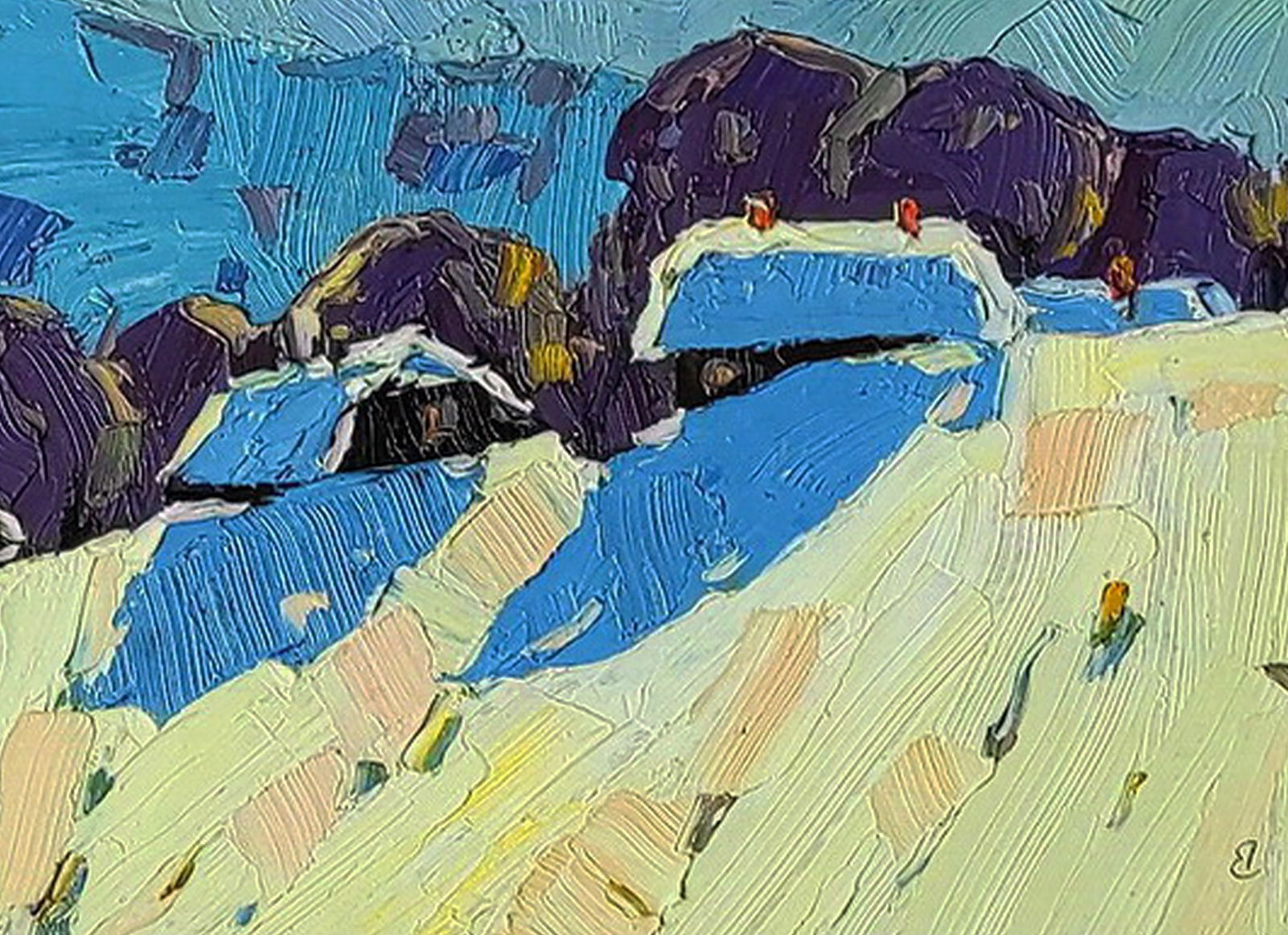 Oil painting The winter sun warms the village Yaroslav Savchyn - 5