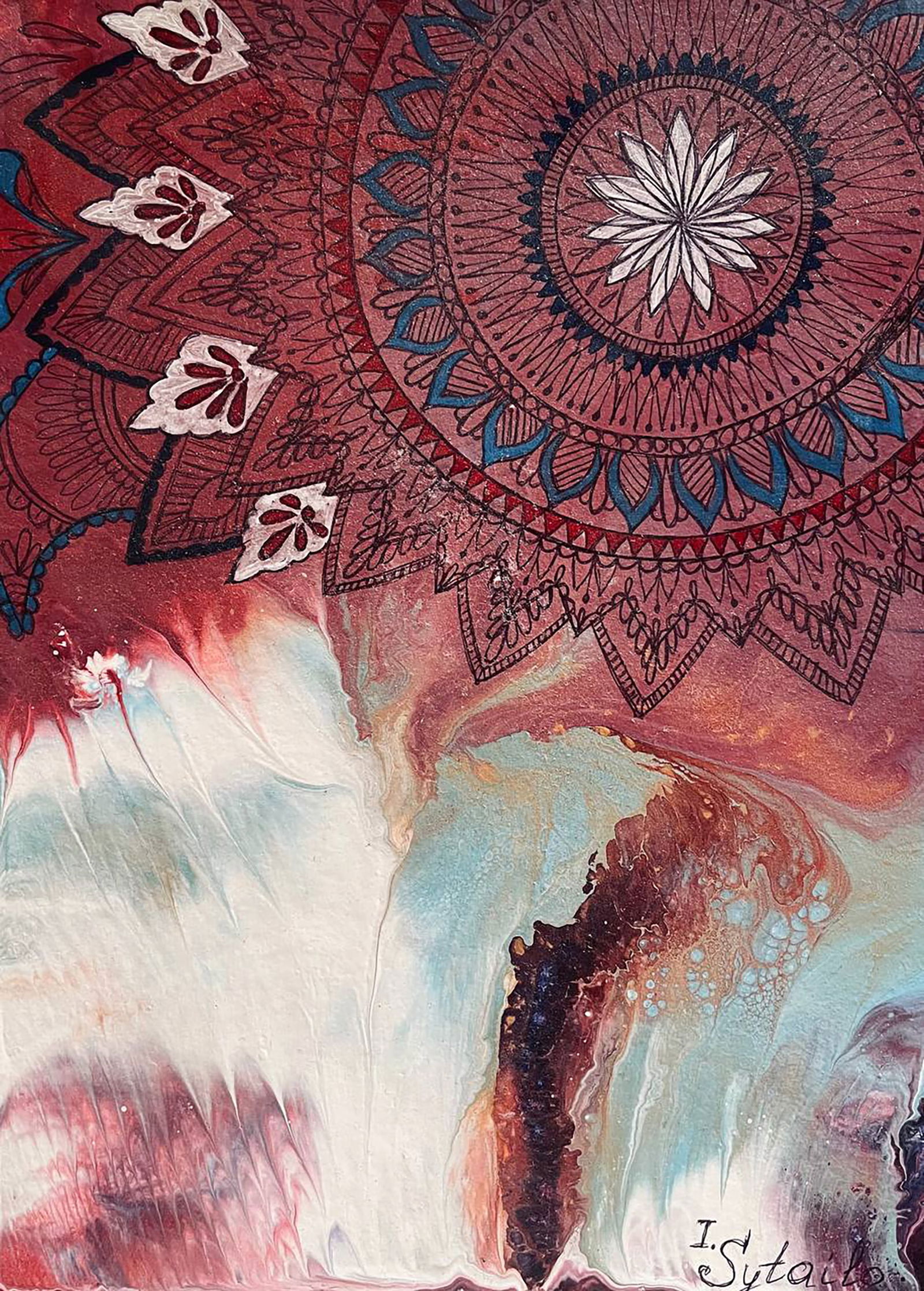 Acrylic painting Mandala of Harmony and Happiness Irina Sitaylo: Title: Acrylic painting Mandala of Harmony and Happiness Irina Sitaylo Description: 9SITA Painter: Irina Sitaylo Size: 24x18 cm/9.44x7.08 inches Components: acrylic, cardboard Original painting