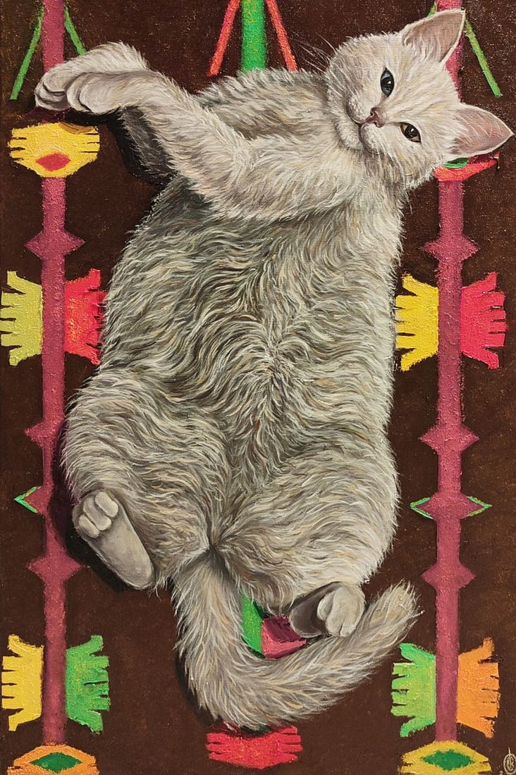 Oil painting Soft cat on the carpet Oksana Sklym: Title: Oil painting Soft cat on the carpet Oksana Sklym Description: 1SKLIM Painter: Oksana Sklym Size: 60x40 cm/23.62x15.74 inches Components: oil, canvas Original painting CONDITION: excellent 