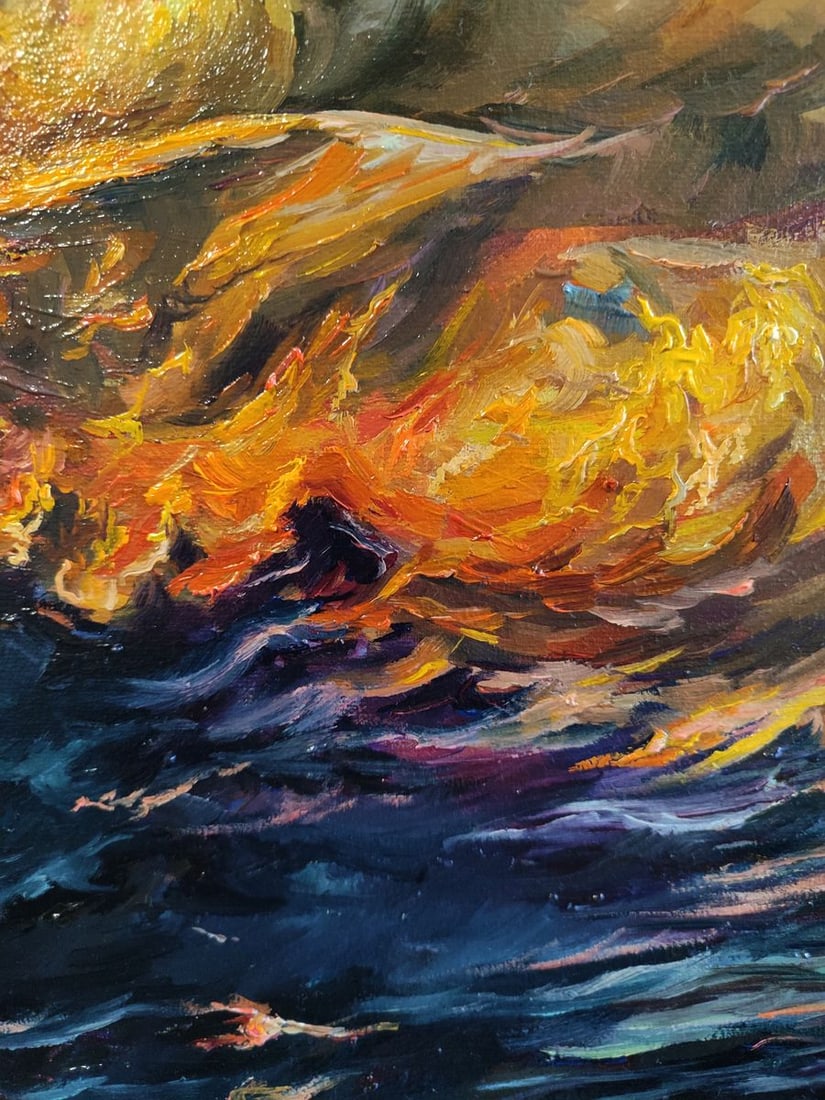 Acrylic painting Fiery daytime clouds Oksana Sklym - 5