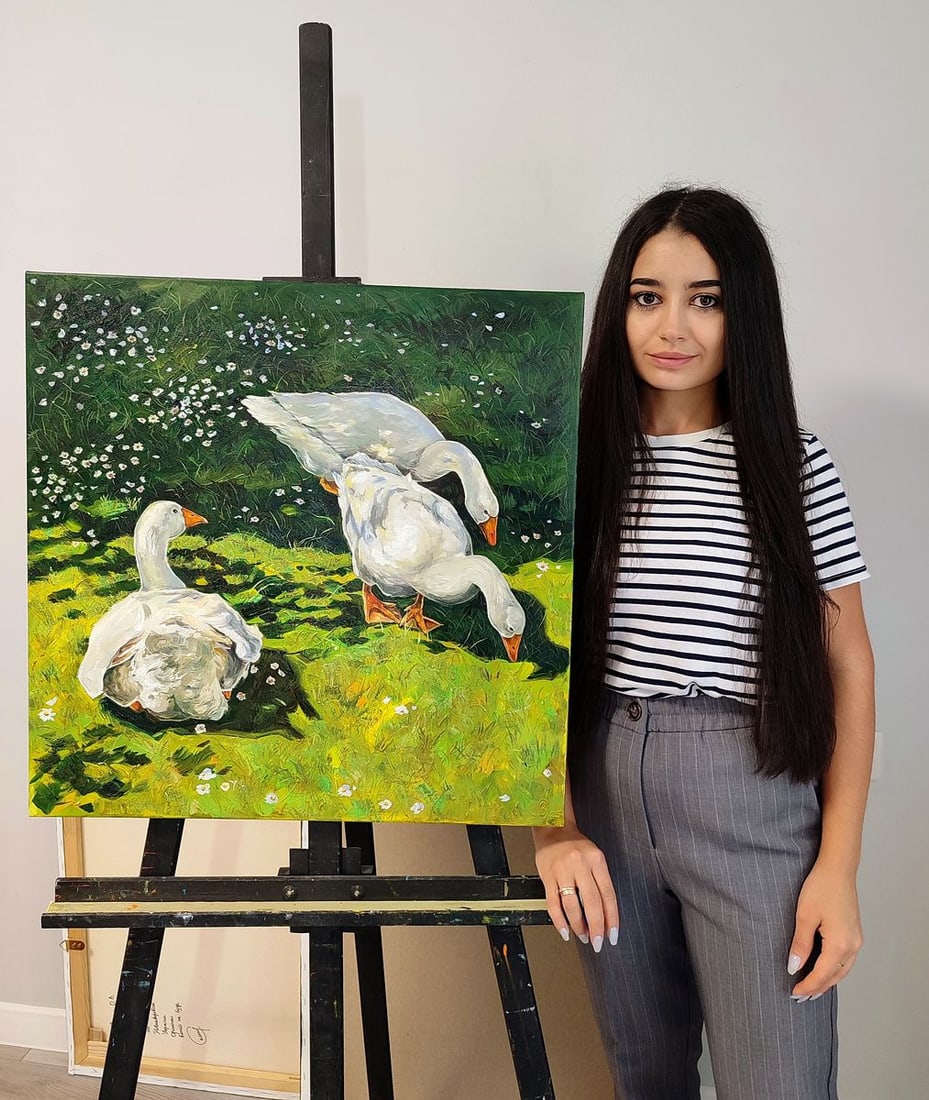 Oil painting Geese's afternoon lunch Oksana Sklym - 12