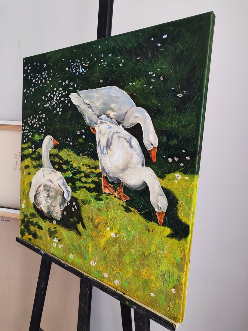 Oil painting Geese's afternoon lunch Oksana Sklym - 4