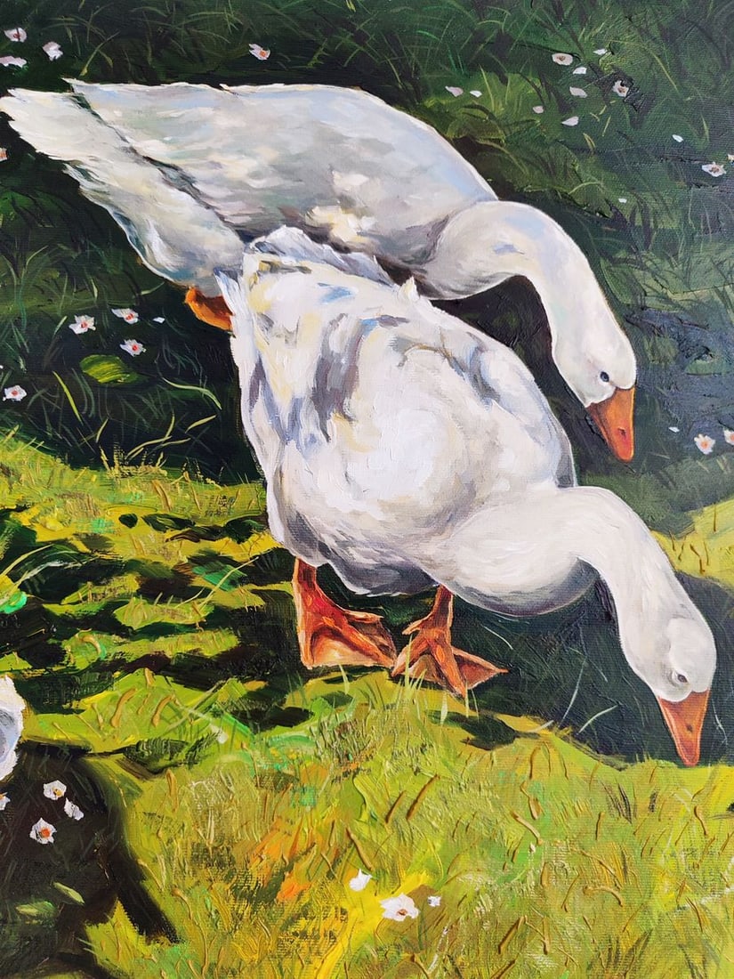 Oil painting Geese's afternoon lunch Oksana Sklym - 9