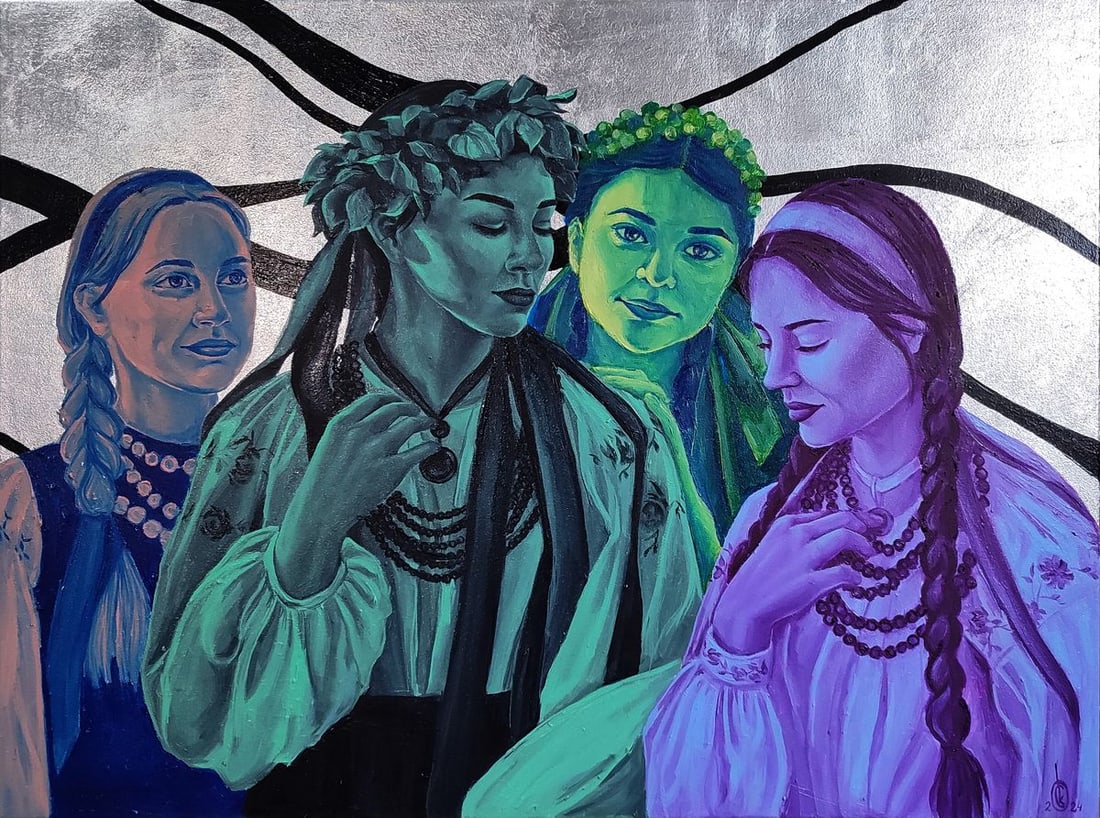 Oil painting Portrait of different girls Oksana Sklym: Title: Oil painting Portrait of different girls Oksana Sklym Description: 22SKLIM Painter: Oksana Sklym Size: 60x80 cm/23.62x31.49 inches Components: oil, acrylic, gold leaf, varnish, canvas Original