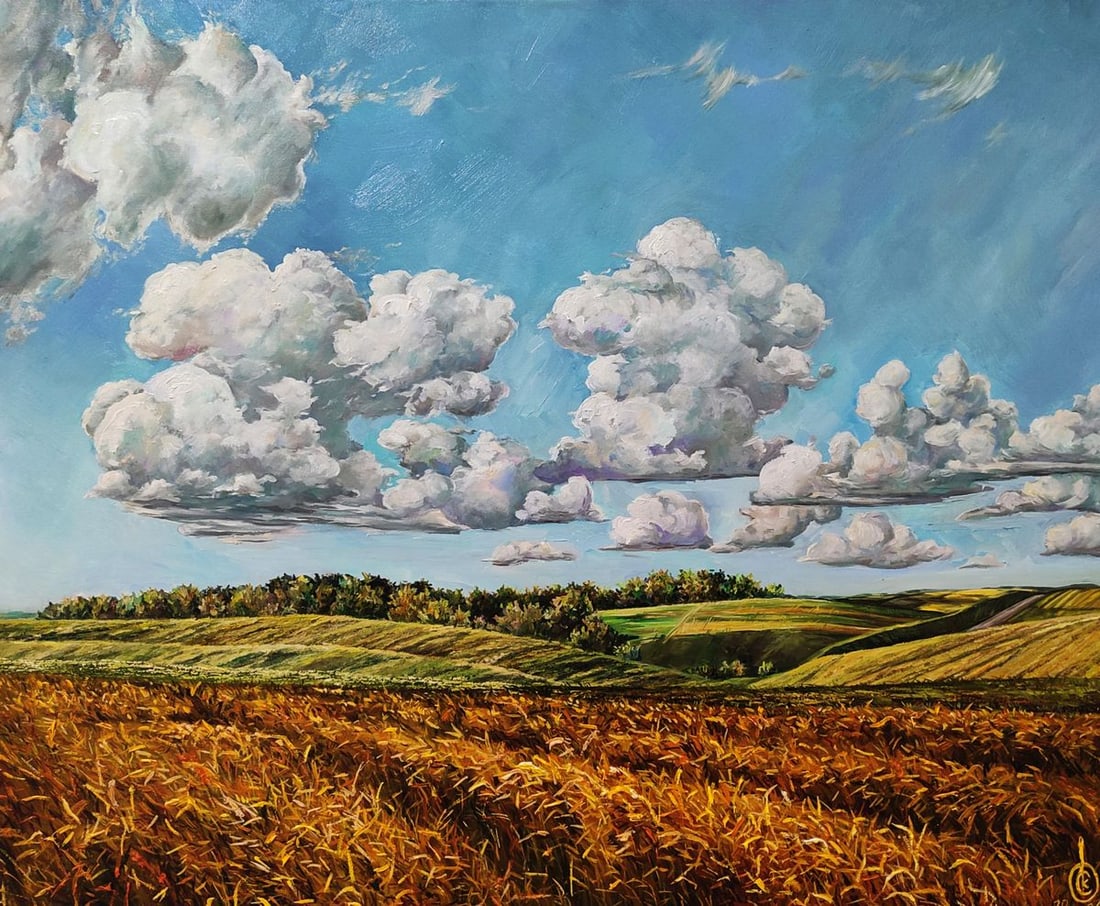 Oil painting Warm day in mountains Oksana Sklym: Title: Oil painting Warm day in mountains Oksana Sklym Description: 24SKLIM Painter: Oksana Sklym Size: 80x100 cm/31.49x39.37 inches Components: oil, canvas Original painting CONDITION: excellent ARTI