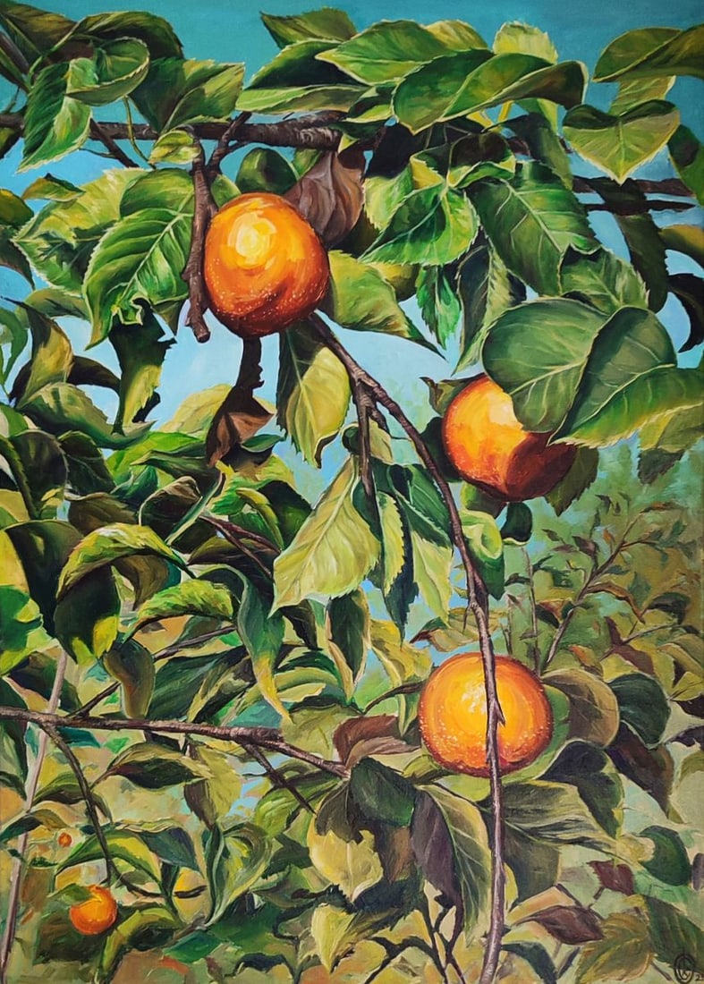Oil painting Japanese pear on a tree Oksana Sklym: Title: Oil painting Japanese pear on a tree Oksana Sklym Description: 27SKLIM Painter: Oksana Sklym Size: 70x50 cm/27.55x19.68 inches Components: oil, varnish, canvas Original painting CONDITION: