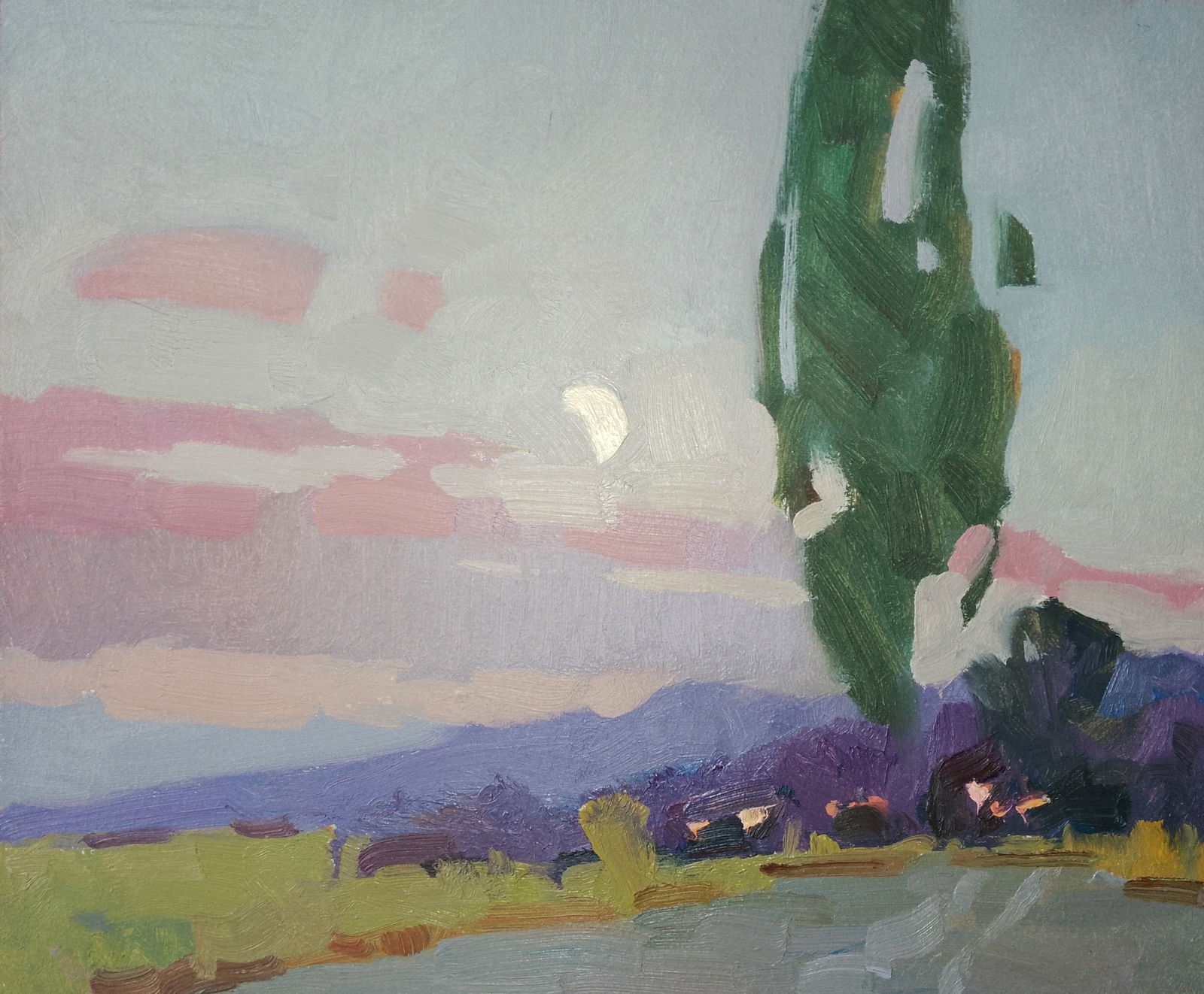 Oil painting Bright evening moon Igor Tuzhikov: Title: Oil painting Bright evening moon Igor Tuzhikov Description: 22TUZHIK Painter: Igor Tuzhikov Size: 25x30 cm/9.84x11.81 inches Components: oil, cardboard Original painting CONDITION: excellent 