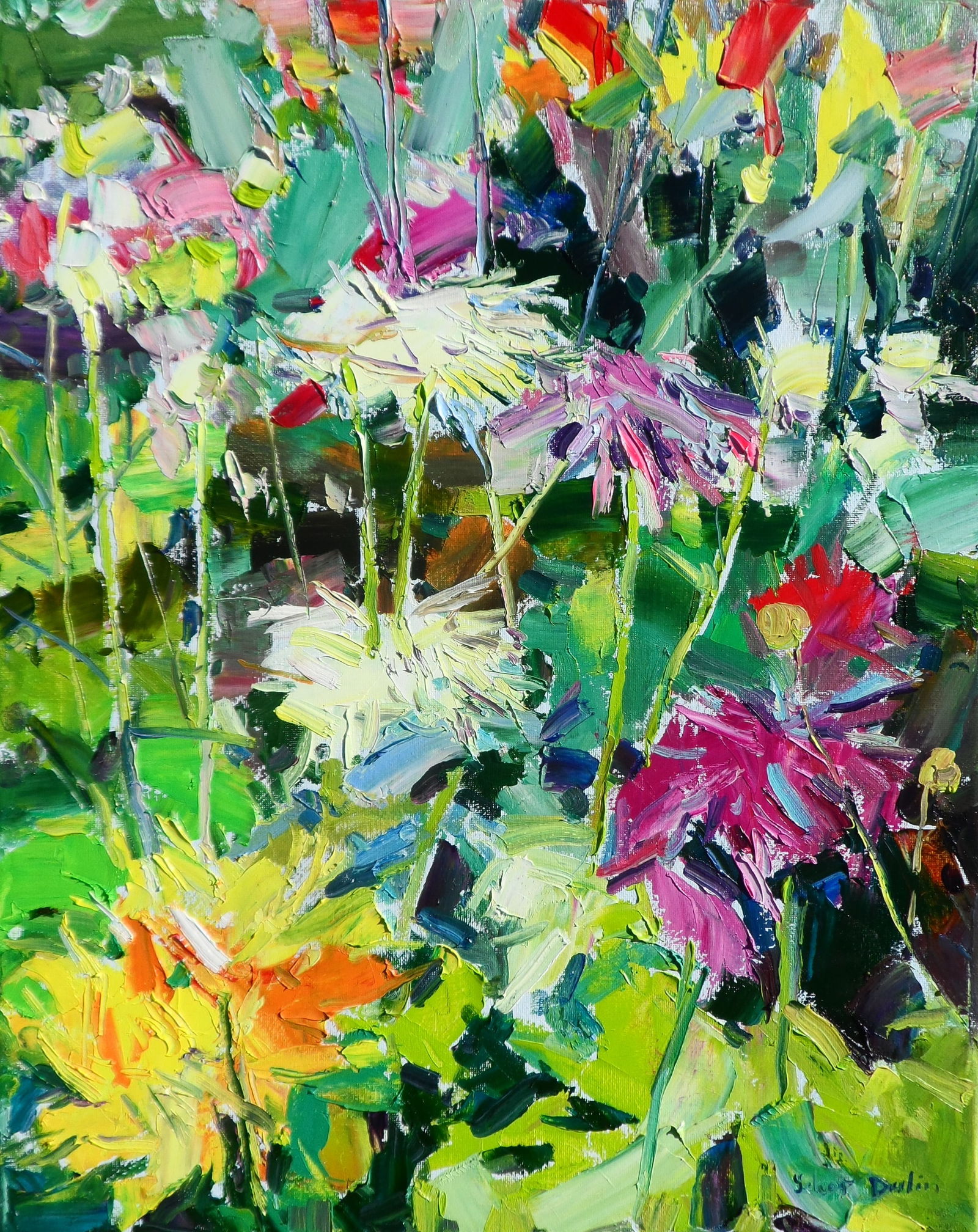 Oil painting Wild Dahlia Flowers Yegor Dulin: Title: Oil painting Wild Dahlia Flowers Yegor Dulin Description: 3DUL Painter: Yegor Dulin Size: 50?40 cm/19.68x15.74 inches Components: oil, canvas Original painting CONDITION: excellent ARTIST: Duli