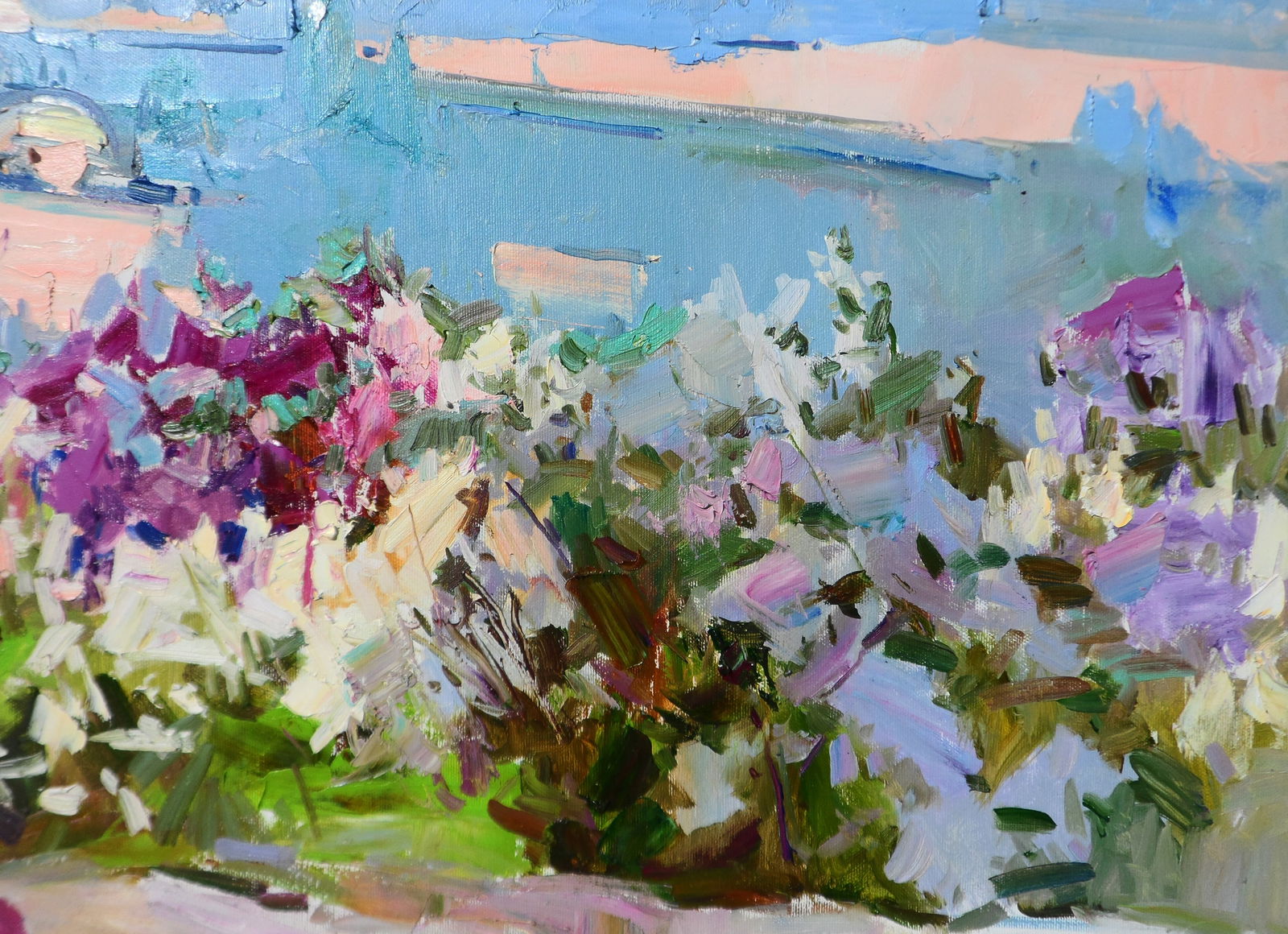 Oil painting Lilac Garden Near the Bridge Yegor Dulin - 3