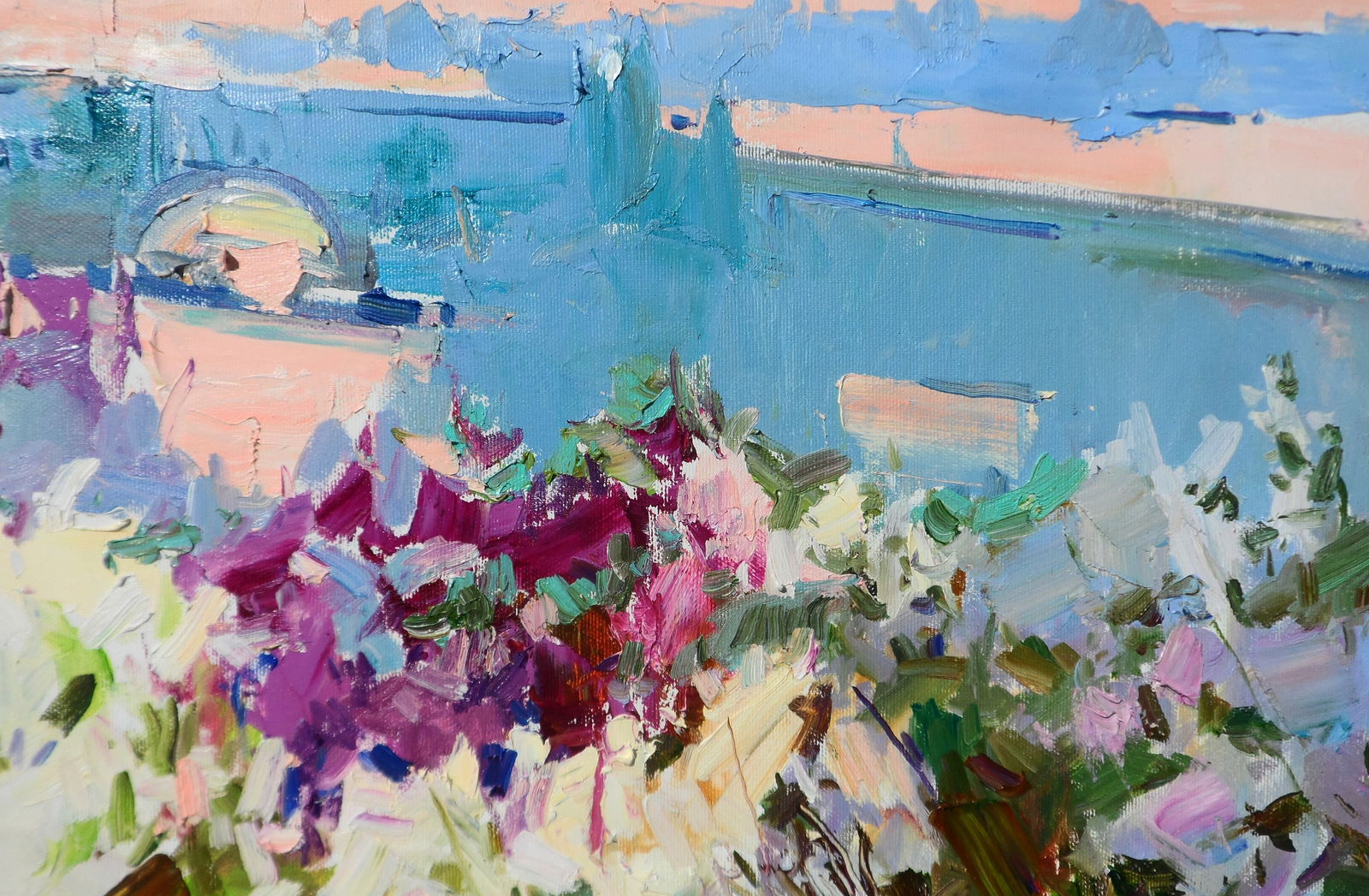 Oil painting Lilac Garden Near the Bridge Yegor Dulin - 5
