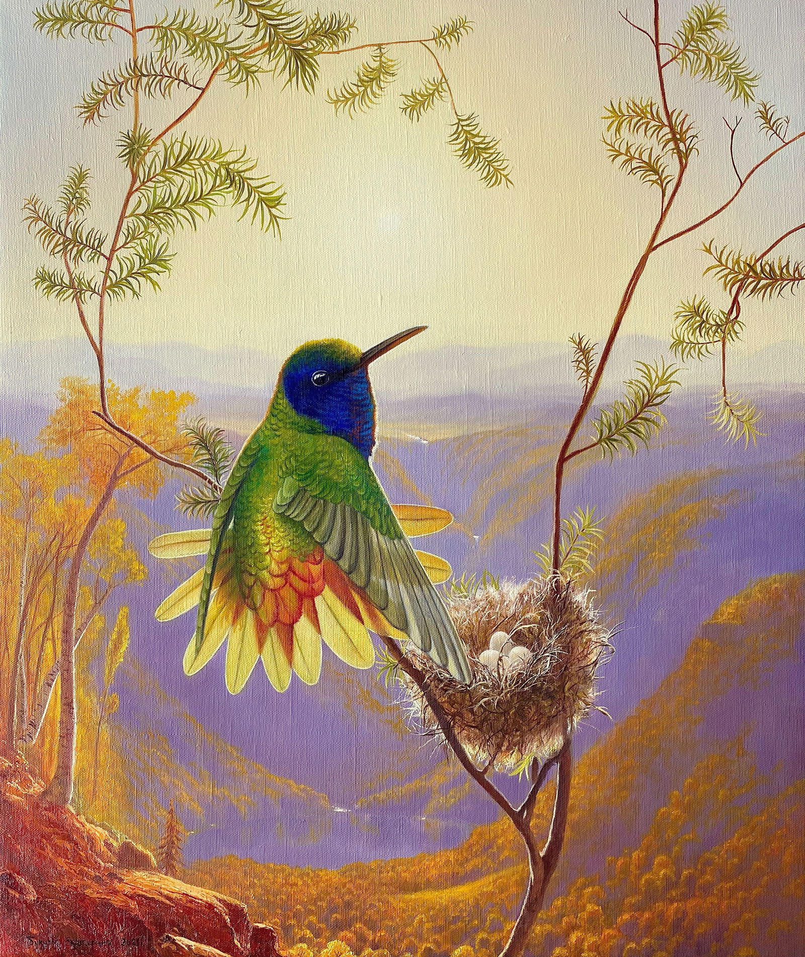 Oil painting Hummingbird nest Kateryna Bukuros: Title: Oil painting Hummingbird nest Kateryna Bukuros Description: 4BUKUR Painter: Kateryna Bukuros Size: 63?53 cm/24.80x20.86 inches Components: oil, canvas Original painting CONDITION: excellent ART