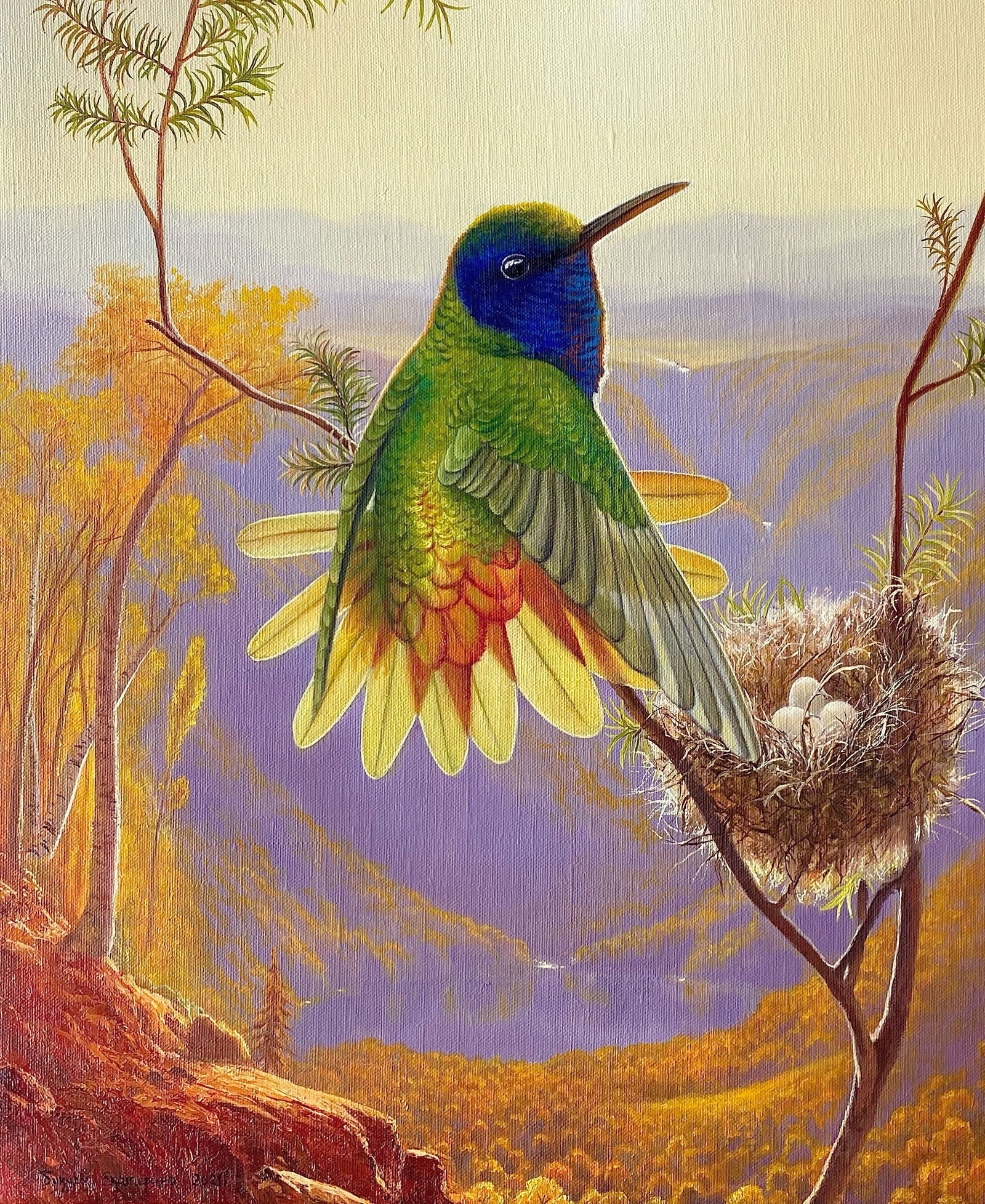 Oil painting Hummingbird nest Kateryna Bukuros - 4
