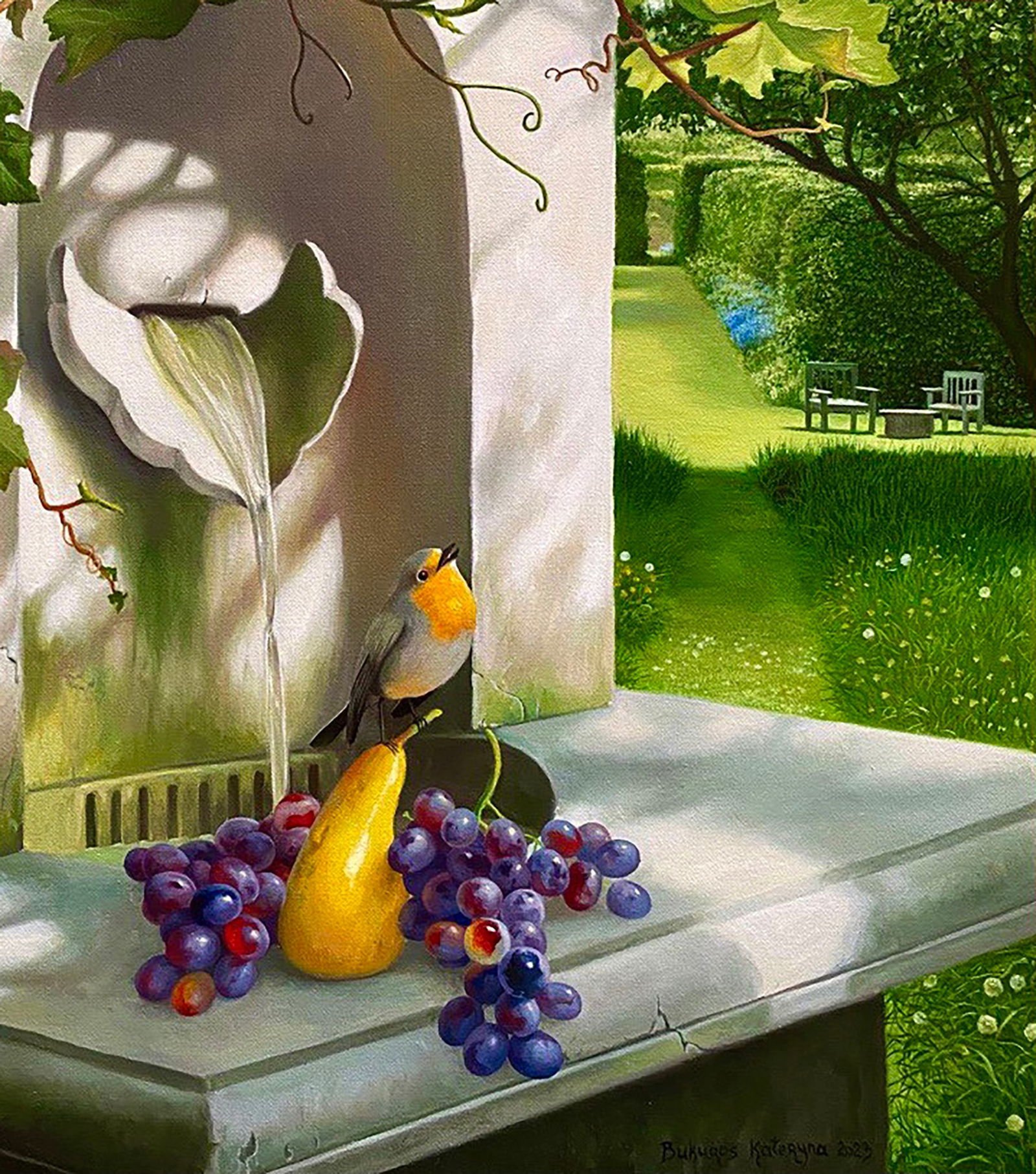 Oil painting Garden with a fountain Kateryna Bukuros - 5