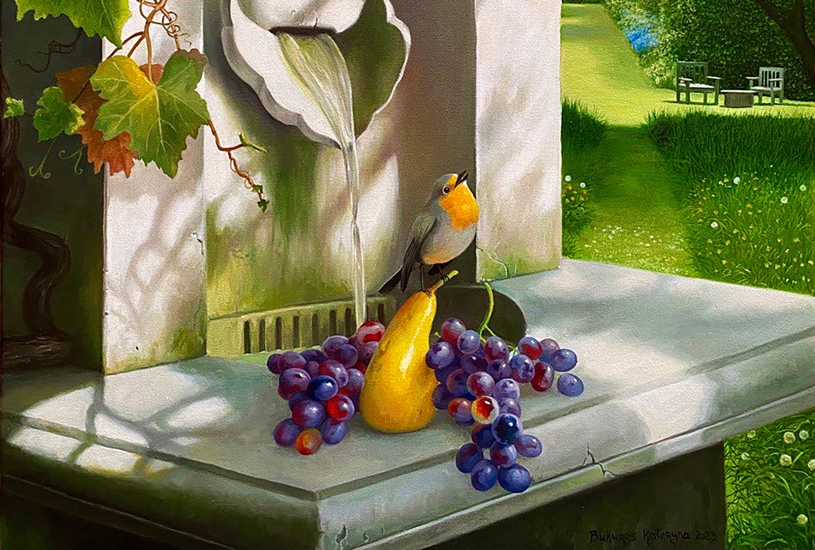 Oil painting Garden with a fountain Kateryna Bukuros - 6