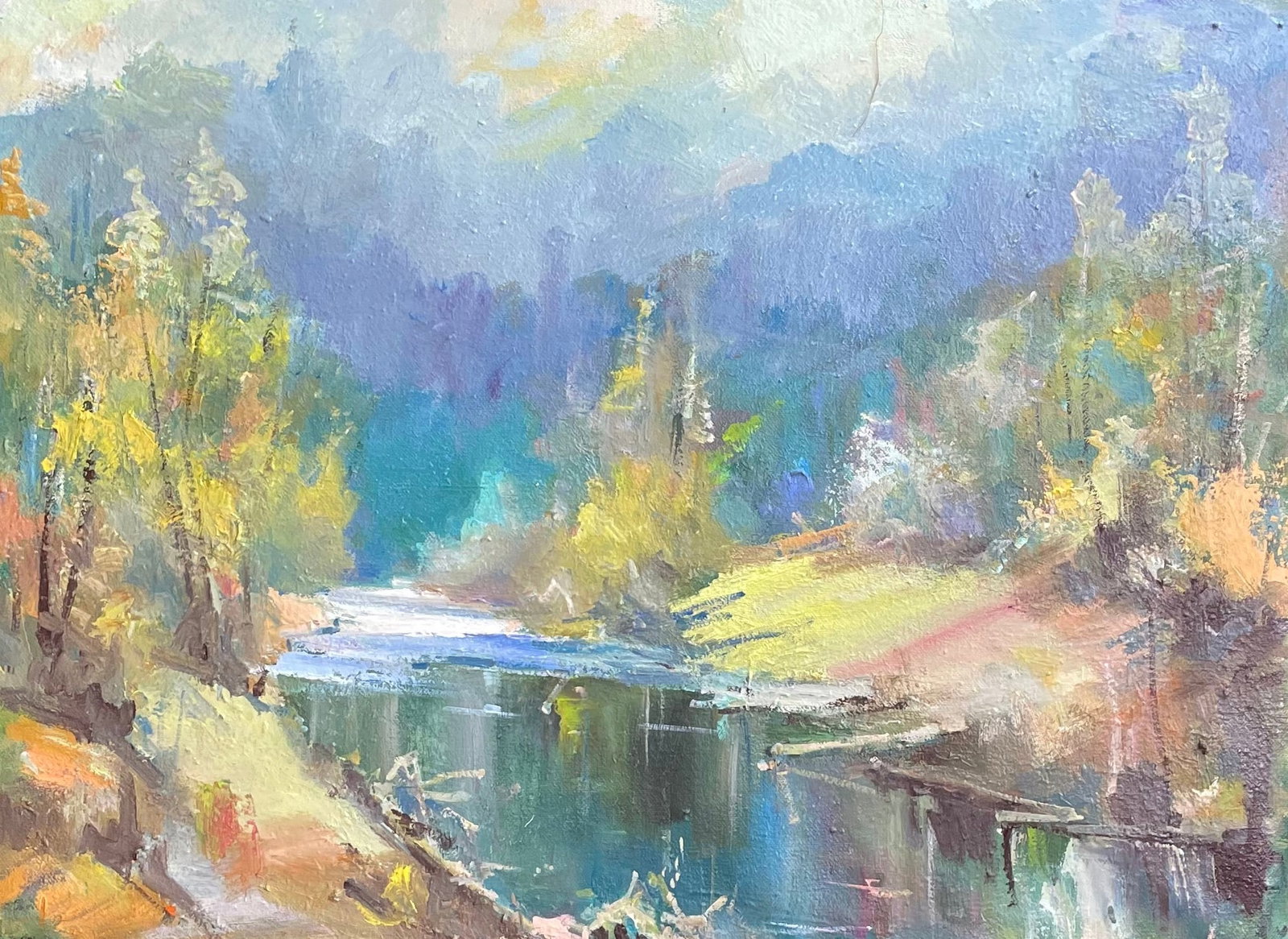 Oil painting Autumn Ivan Romanyuk: Title: Oil painting Autumn Ivan Romanyuk Description: 24ROM Painter: Ivan Romanyuk Size: 80x60 cm/31,4x23,6 inches Components: oil, canvas Original painting CONDITION: exellent ARTIST: A native