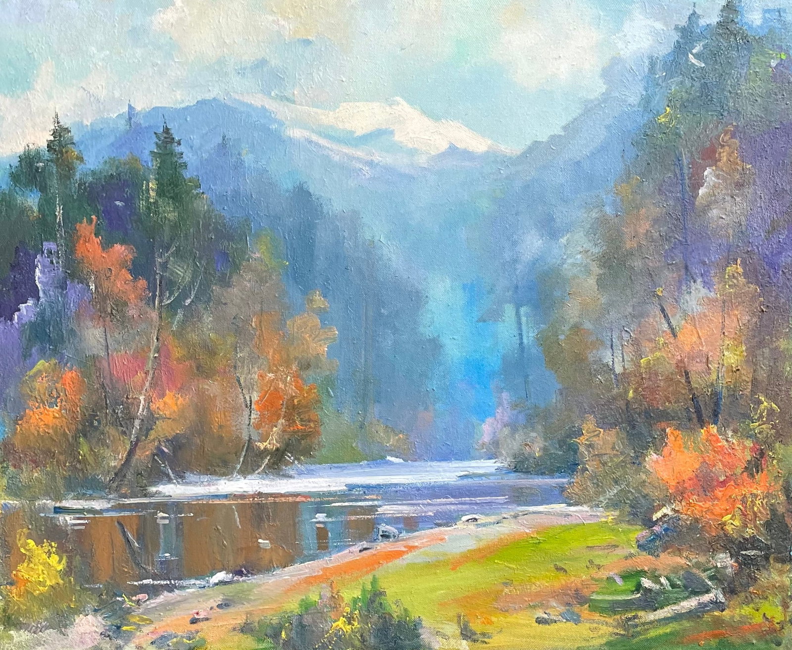 Oil painting Autumn Ivan Romanyuk: Title: Oil painting Autumn Ivan Romanyuk Description: 28ROM Painter: Ivan Romanyuk Size: 80x65 cm/31,4x25,5 inches Components: oil, canvas Original painting CONDITION: exellent ARTIST: A native