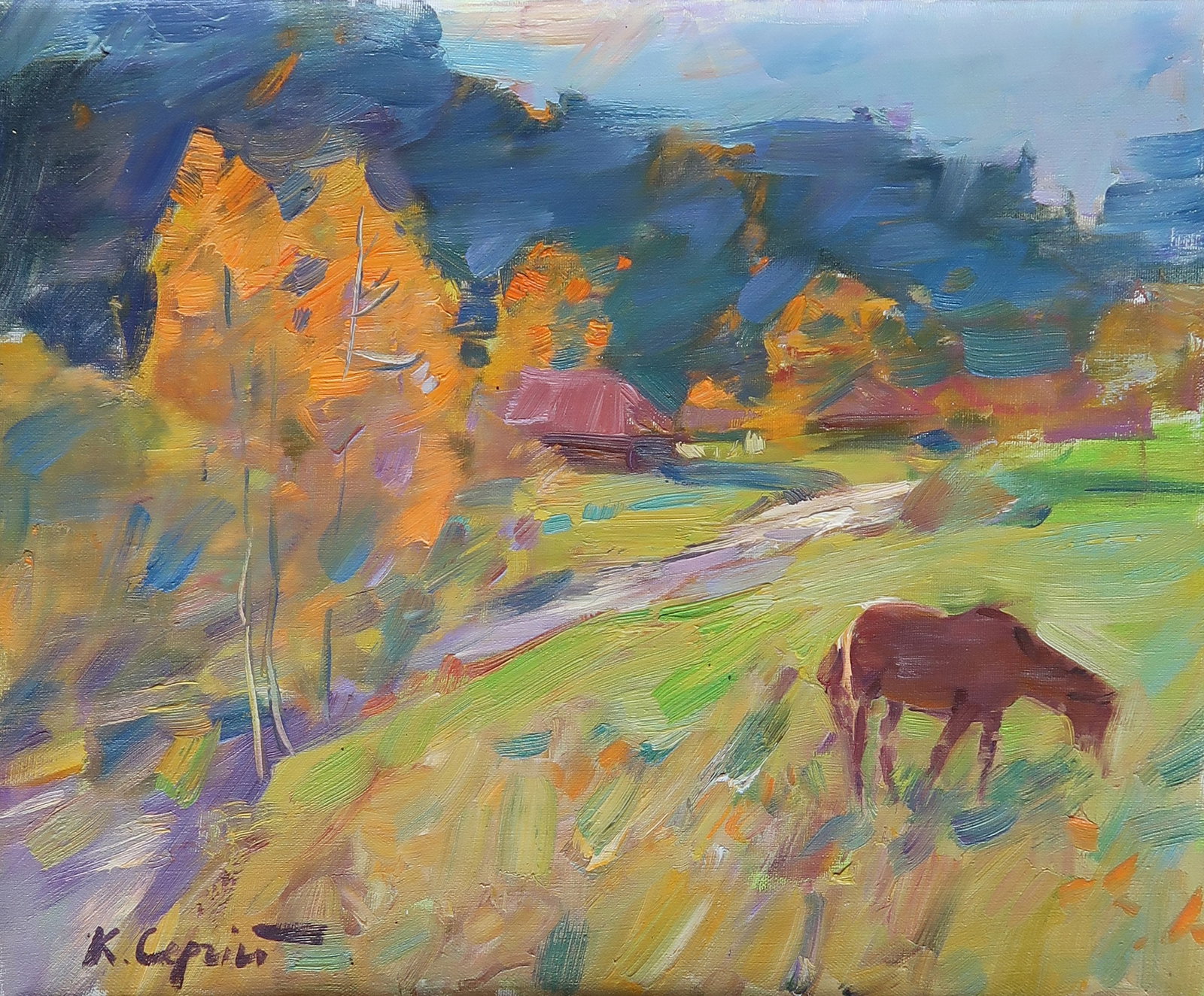 Oil painting Horse Serg Kovalenko: Title: Oil painting Horse Serg Kovalenko Description: 42SK Painter: Serg Kovalenko Size: 40x50 cm/'15.7x19.7 inches' Components: oil, canvas Original painting CONDITION: exellent ERA: modern Graduated