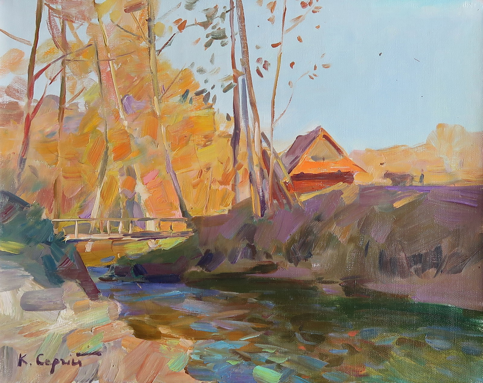 Oil painting in the evening Serg Kovalenko: Title: Oil painting in the evening Serg Kovalenko Description: 71SK Painter: Serg Kovalenko Size: 50x40 cm/19.7x15.7 inches Components: oil, canvas Original painting CONDITION: exellent ERA: modern Gr