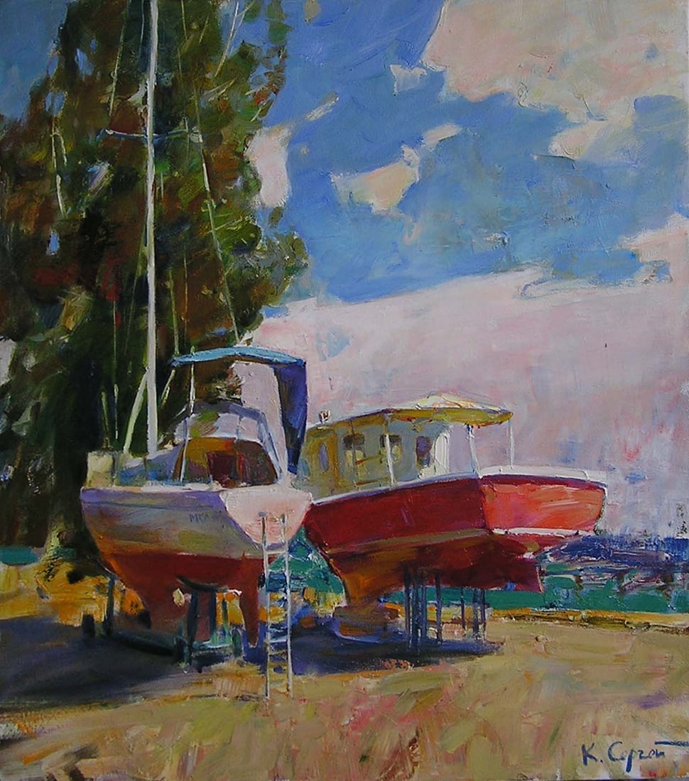Oil painting for two Serg Kovalenko: Title: Oil painting for two Serg Kovalenko Description: 134SK Painter: Serg Kovalenko Size: 70x80 cm/27.6x31.5 inches Components: oil, canvas Original painting CONDITION: exellent ERA: modern Graduate