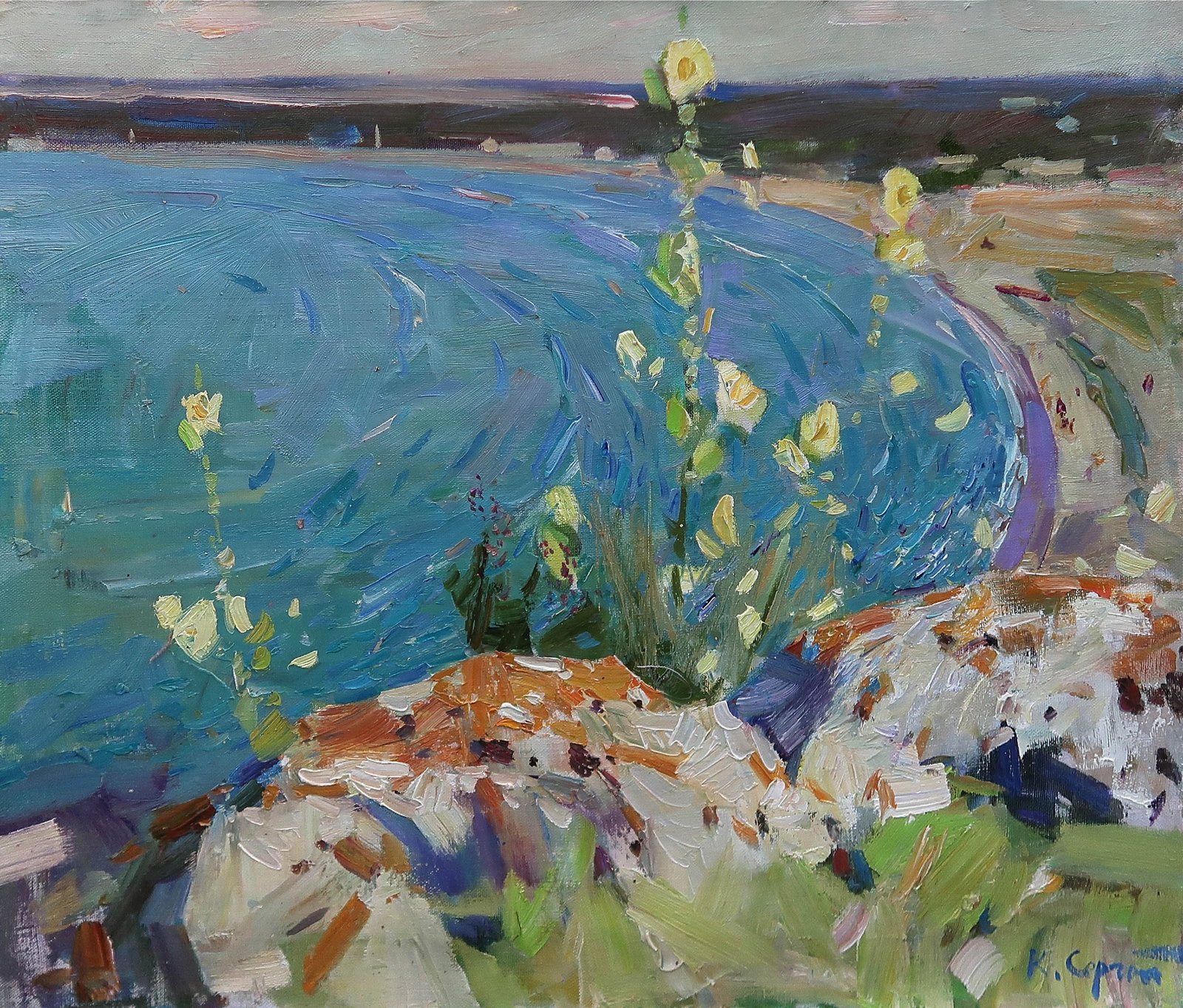 Oil painting Black sea Serg Kovalenko: Title: Oil painting Black sea Serg Kovalenko Description: 162SK Painter: Serg Kovalenko Size: 50x60 cm/19.7x23.6 inches Components: oil, canvas Original painting CONDITION: exellent ERA: modern Gradua