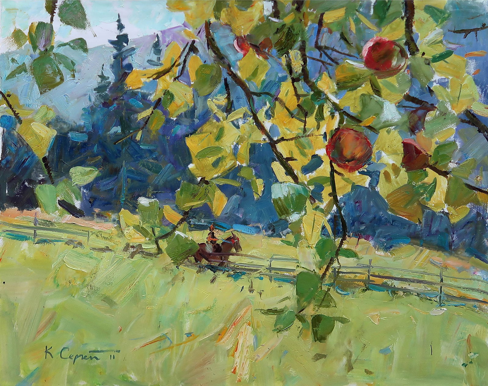 Oil painting Apple garden Serg Kovalenko: Title: Oil painting Apple garden Serg Kovalenko Description: 174SK Painter: Serg Kovalenko Size: 50x60 cm/19.7x23.6 inches Components: oil, canvas Original painting CONDITION: exellent ERA: modern Gra