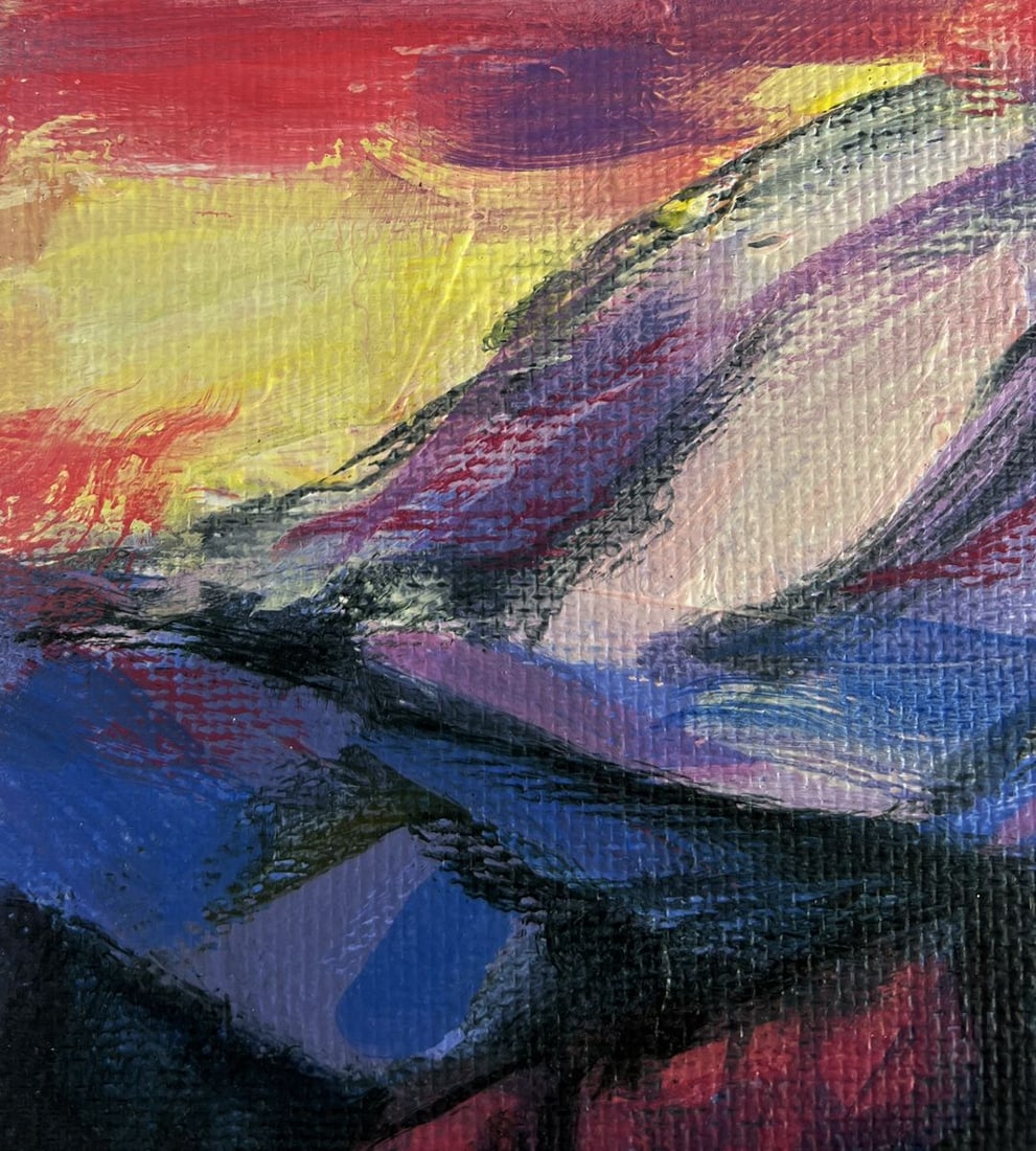 Acrylic painting Pink sunset behind the mountains Mykhailo Patskan - 6