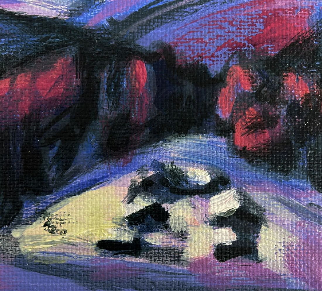 Acrylic painting Pink sunset behind the mountains Mykhailo Patskan - 8