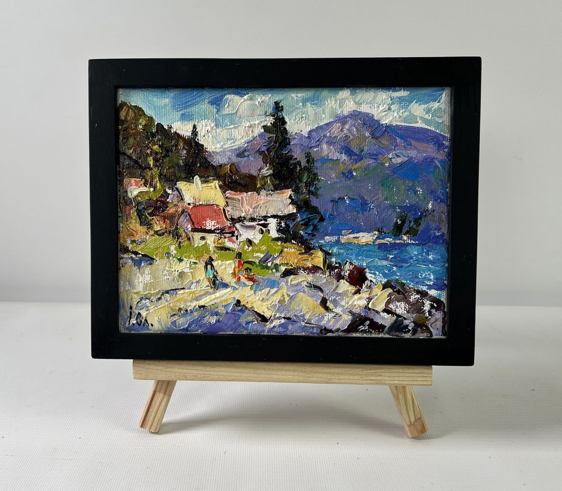 Oil painting Silence in the mountains Alex Kalenyuk: Title: Oil painting Silence in the mountains Alex Kalenyuk Description: NoAAA5244The oil painting on Canvas titled "Silence in the Mountains" transports the viewer into a serene, sun-drenched mountain