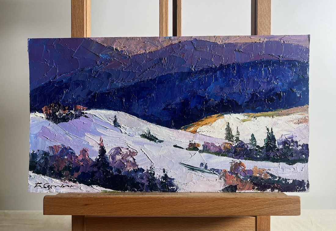 Oil painting Mountain winter expanses Boris Serdyuk: Title: Oil painting Mountain winter expanses Boris Serdyuk Description: NoAAA3719The painting "Mountain Winter Expanses" captures the vast and serene beauty of a snow-covered mountain landscape. The a