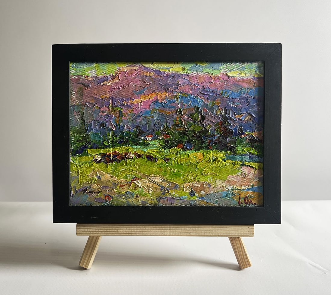 Oil painting Mountains bathed in summer sun Alex Kalenyuk: Title: Oil painting Mountains bathed in summer sun Alex Kalenyuk Description: NoAAA4123This oil painting canvas, titled "Mountains bathed in summer sun", the artist employs a dynamic palette, blending