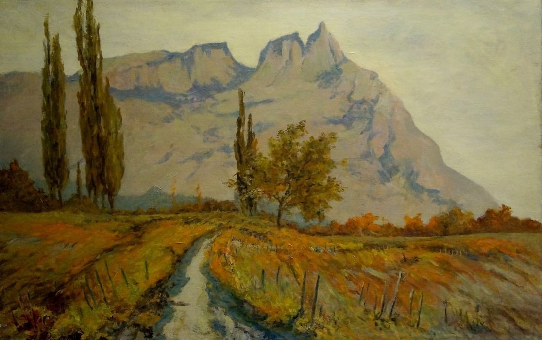 OIl painting Mountain landscape Ferber A.: Title: OIl painting Mountain landscape Ferber A. Description: NoVern 1073 *** ABOUT THIS PAINTING *** * TITLE: "Mountain landscape" * ARTISTS: Ferber A. * SIZE: 75x114 cm/'29.52x44.88 inches' * MEDIUM