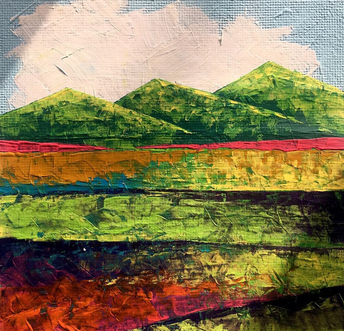 Oil painting In the summer mountains Zadorozhnya V. V.: Title: Oil painting In the summer mountains Zadorozhnya V. V. Description: NoAAA2613 The oil painting captures a serene summer landscape, set against a majestic mountain backdrop. The lush green