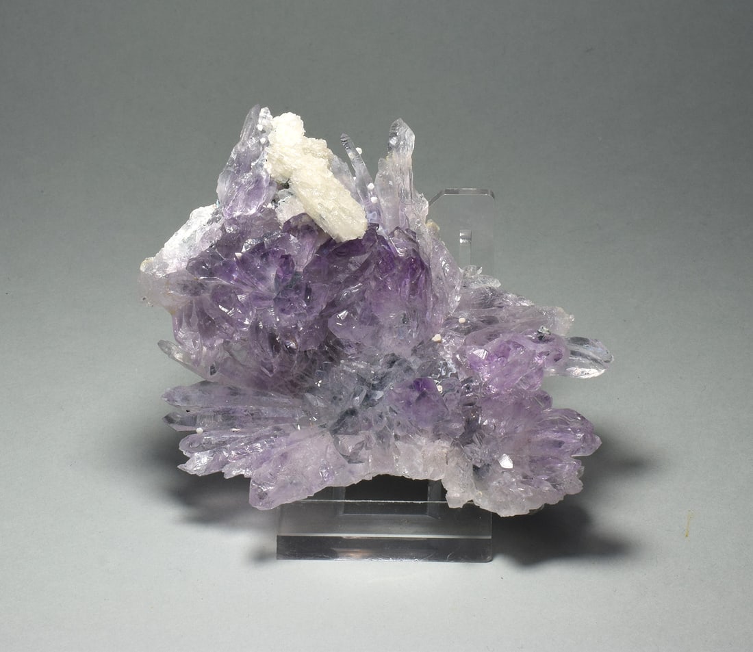 Flower of Amethyst crystals: Title: Flower of Amethyst crystalsOrigin: BrazilSize: 9.3 x 8.5 cmDescription: Fine amethyst flower. Beautiful luster and contrast. Deeper color in person. Measurements: 93 x 85 mm Weight: 133 g 