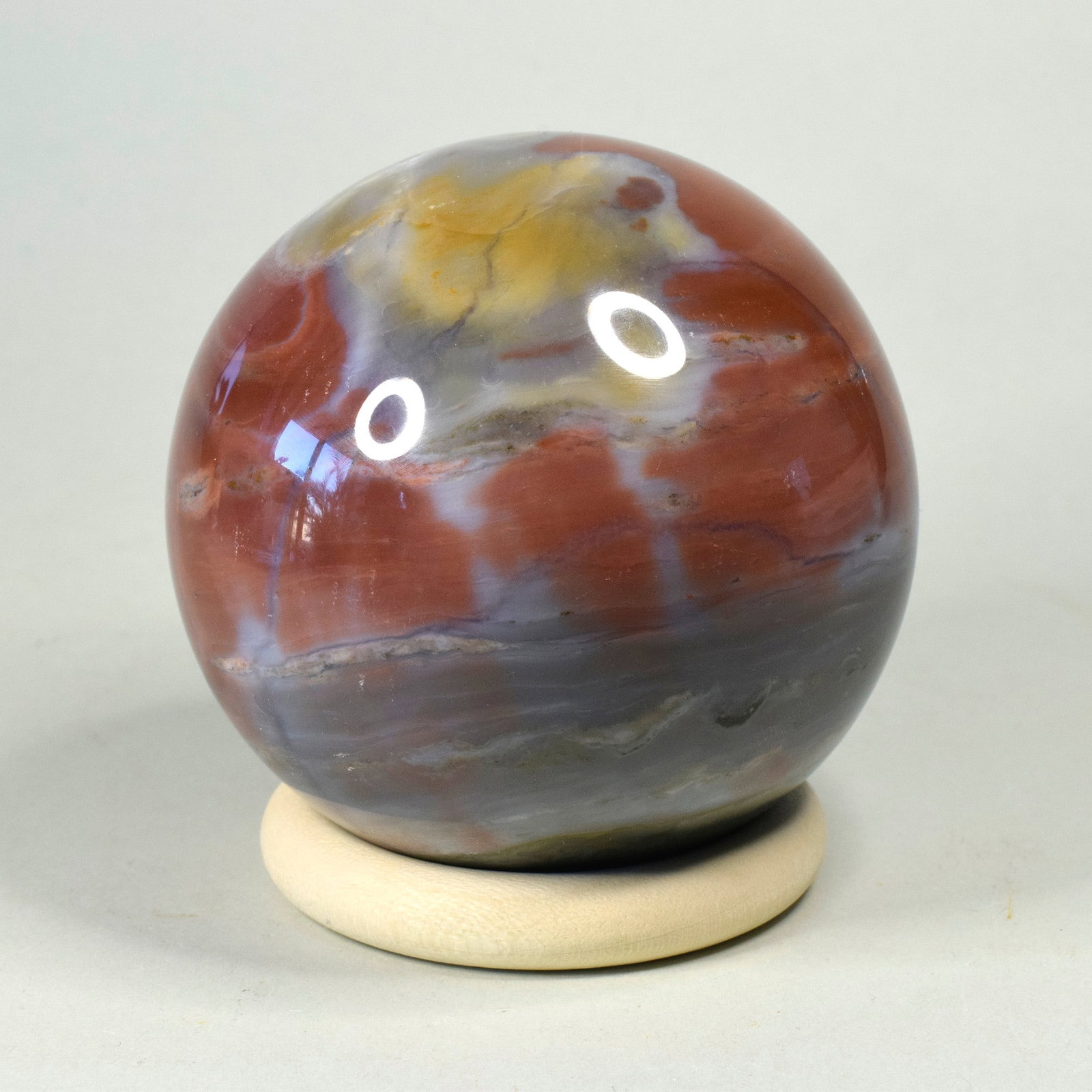 7.2 cm Polished Ocean Jasper sphere: Title: 7.2 cm Polished Ocean Jasper sphere Origin: Madagascar Size: 7.2 cm diameter Description: Species: Jasper (Ocean Jasper) Locality: Madagascar Diameter: 7.2 cm Weight: 0.51 kg Fine polished ocea