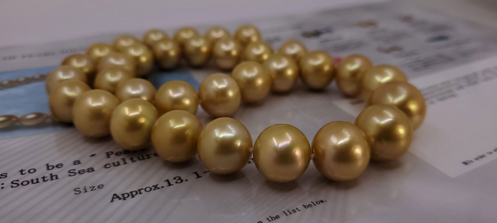 Necklace PSL Certified Australian Deep Golden South Sea Pearls - Huge Size - 13.1x16.4mm - 16