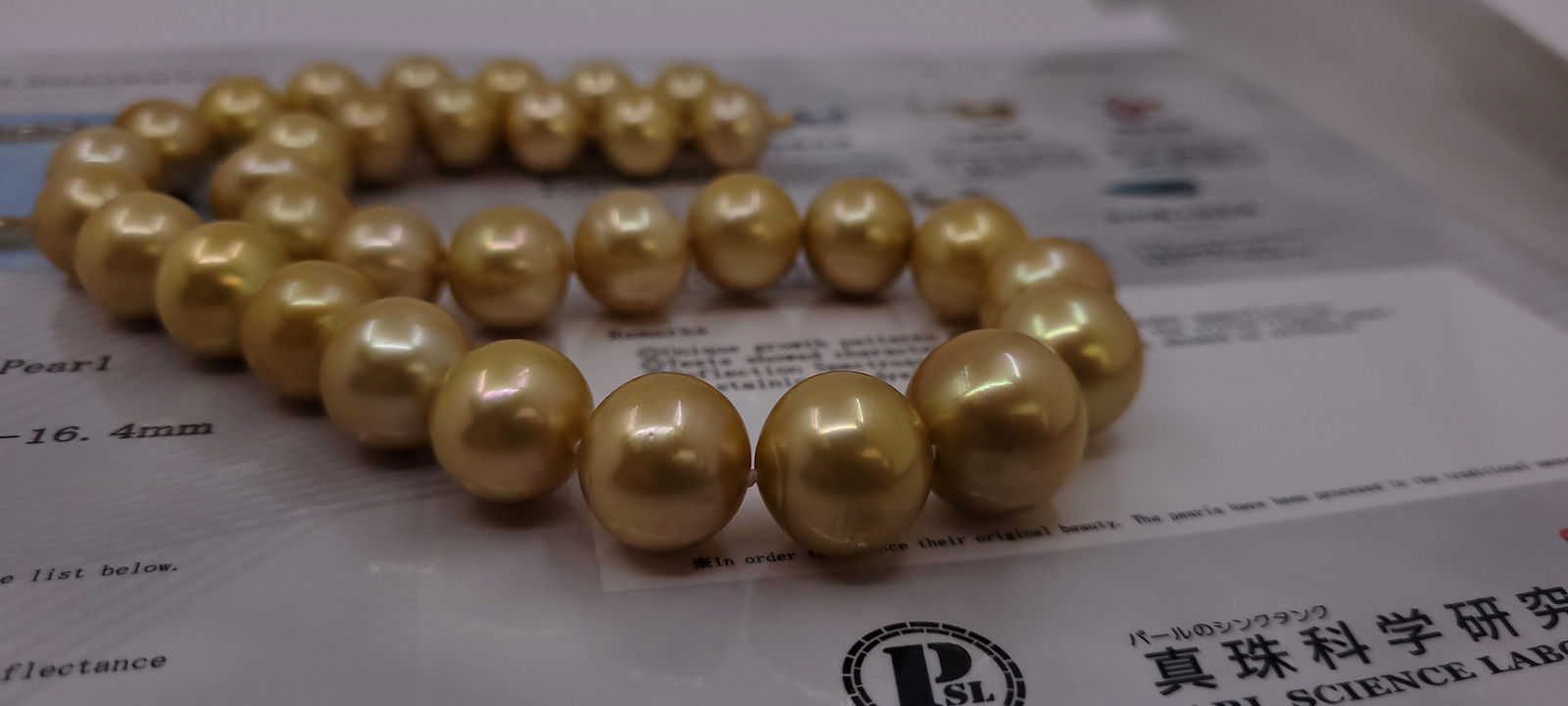 Necklace PSL Certified Australian Deep Golden South Sea Pearls - Huge Size - 13.1x16.4mm - 19