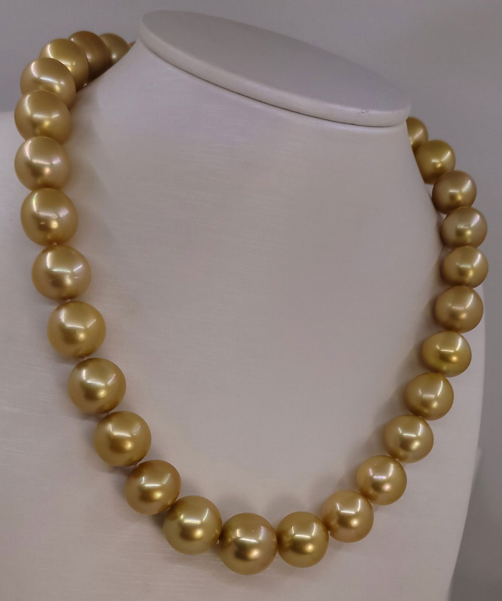 Necklace PSL Certified Australian Deep Golden South Sea Pearls - Huge Size - 13.1x16.4mm - 4