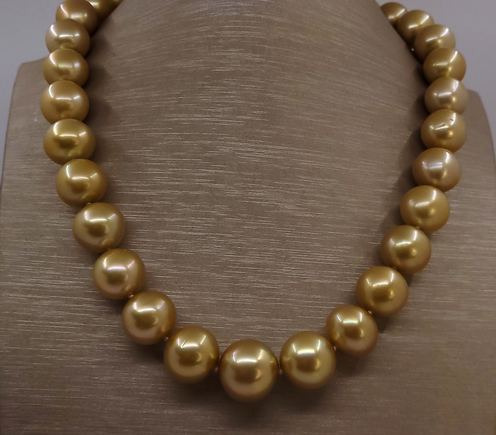 Necklace PSL Certified Australian Deep Golden South Sea Pearls - Huge Size - 13.1x16.4mm - 6