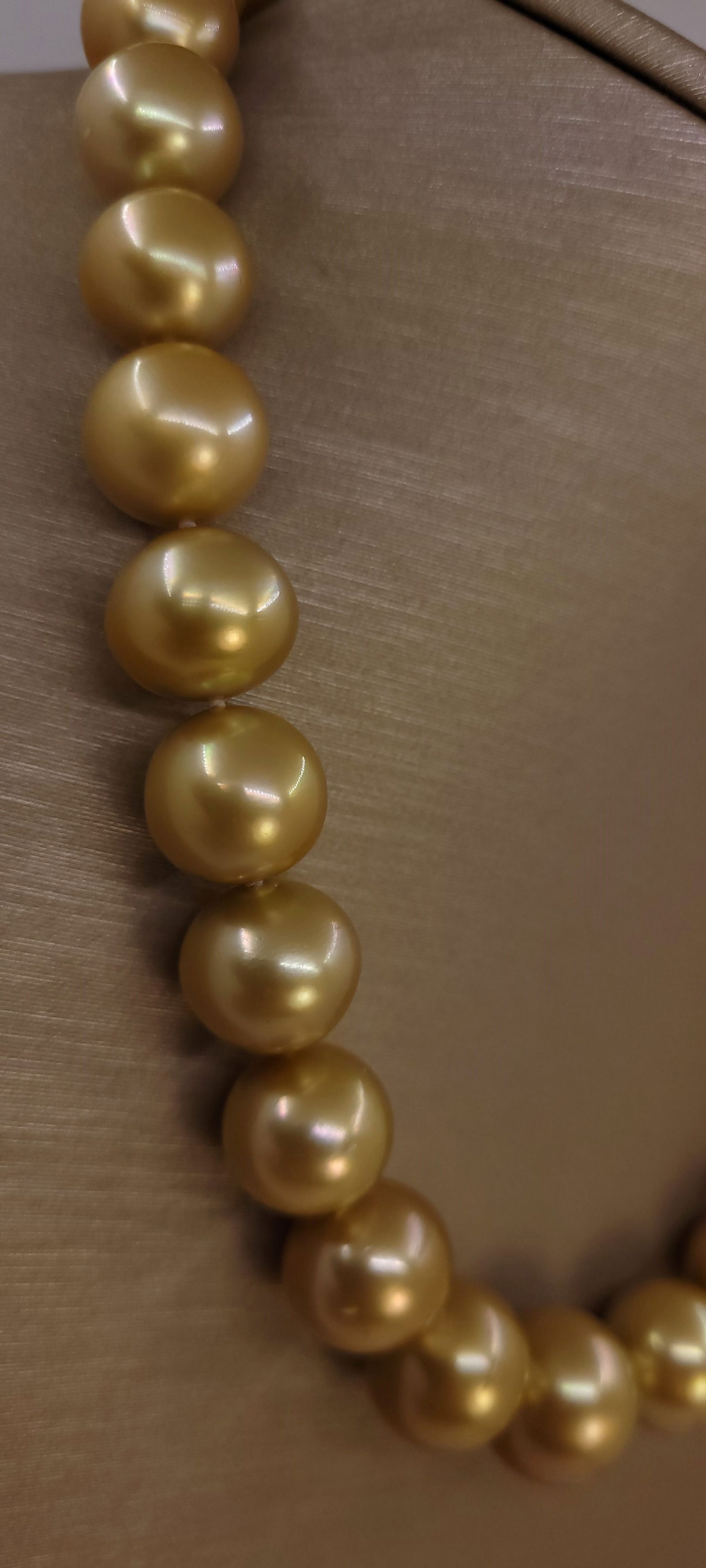 Necklace PSL Certified Australian Deep Golden South Sea Pearls - Huge Size - 13.1x16.4mm - 8