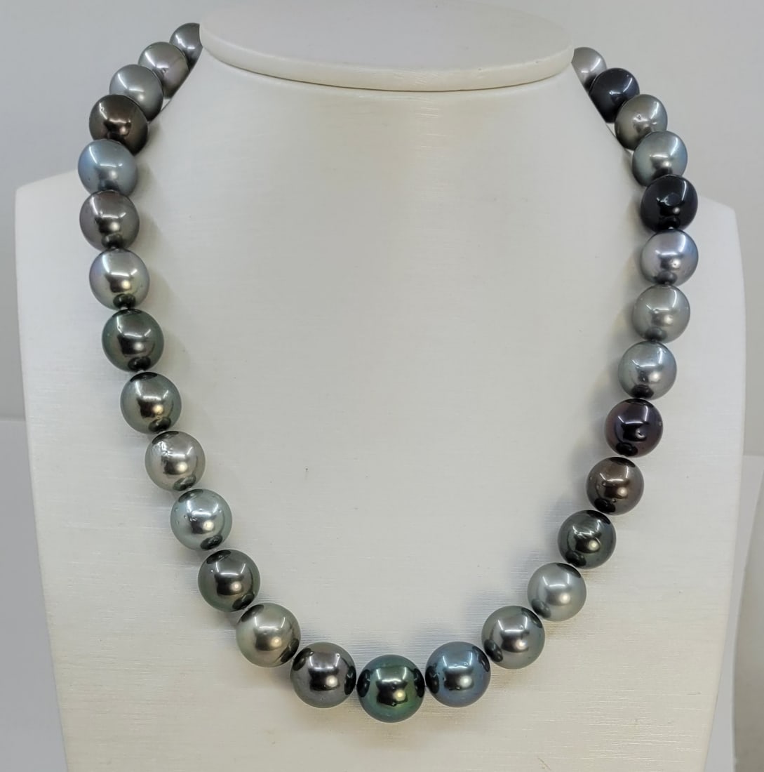 PEARL INSTITUTE CO. Certified Multi Tahitian Pearls - Huge Size - 11.0x13.8mm Necklace - 3