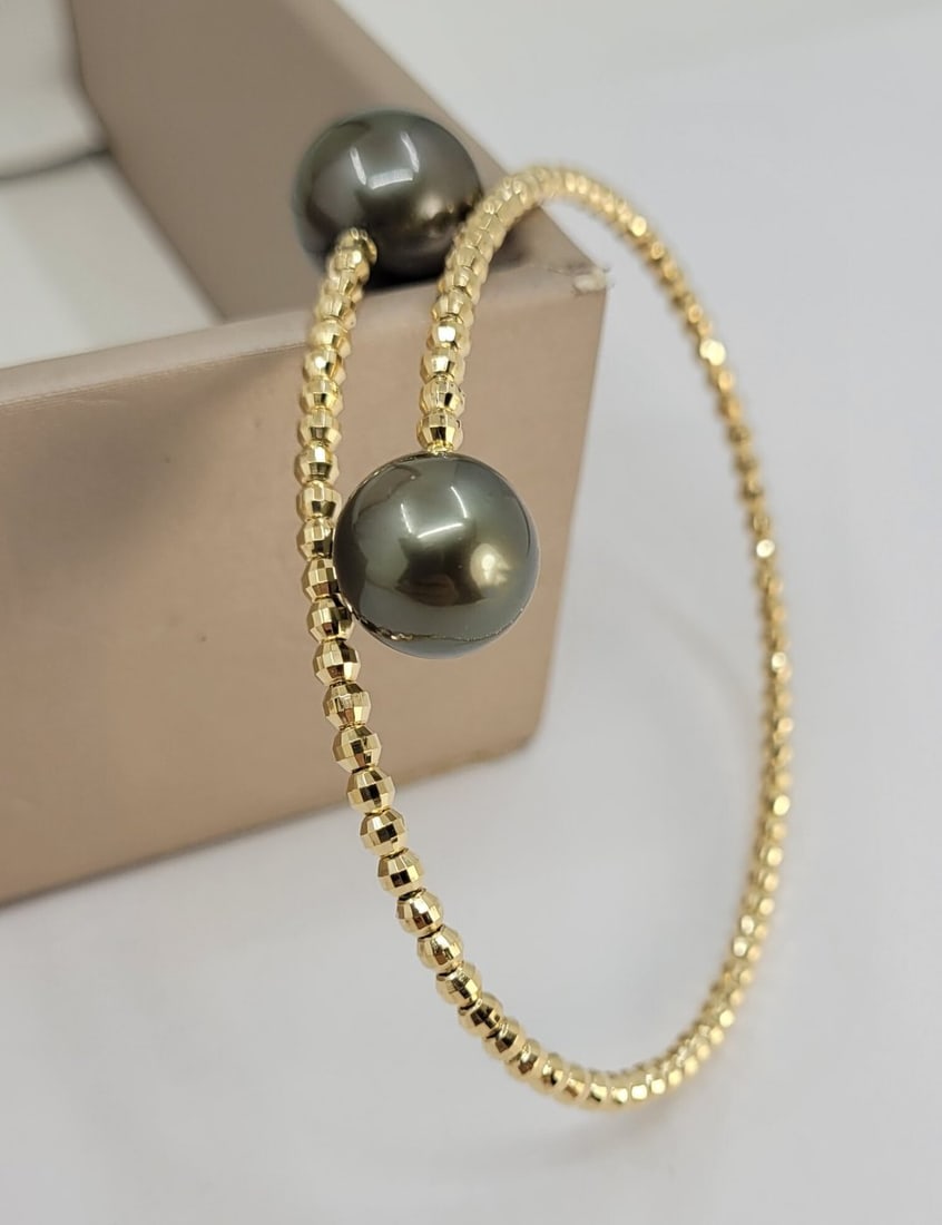 Bracelet - 18 kt. Yellow gold - Round Tahitian Pearls - 10