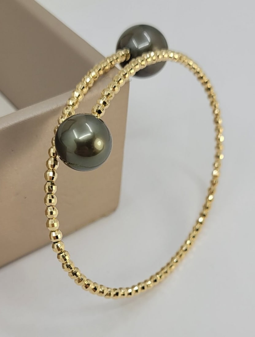 Bracelet - 18 kt. Yellow gold - Round Tahitian Pearls - 12