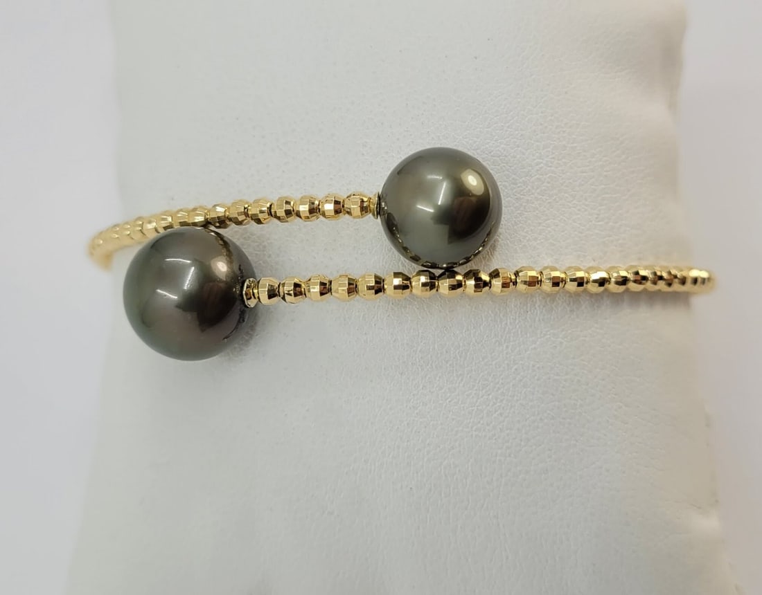 Bracelet - 18 kt. Yellow gold - Round Tahitian Pearls - 3