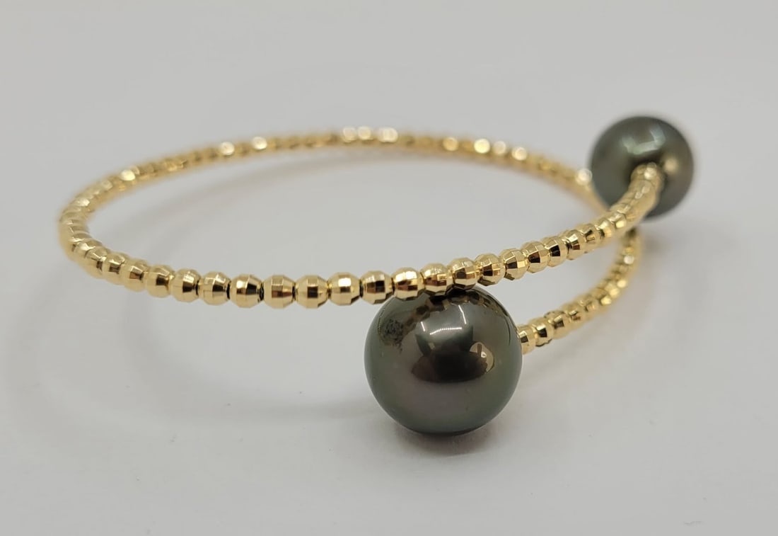 Bracelet - 18 kt. Yellow gold - Round Tahitian Pearls - 4