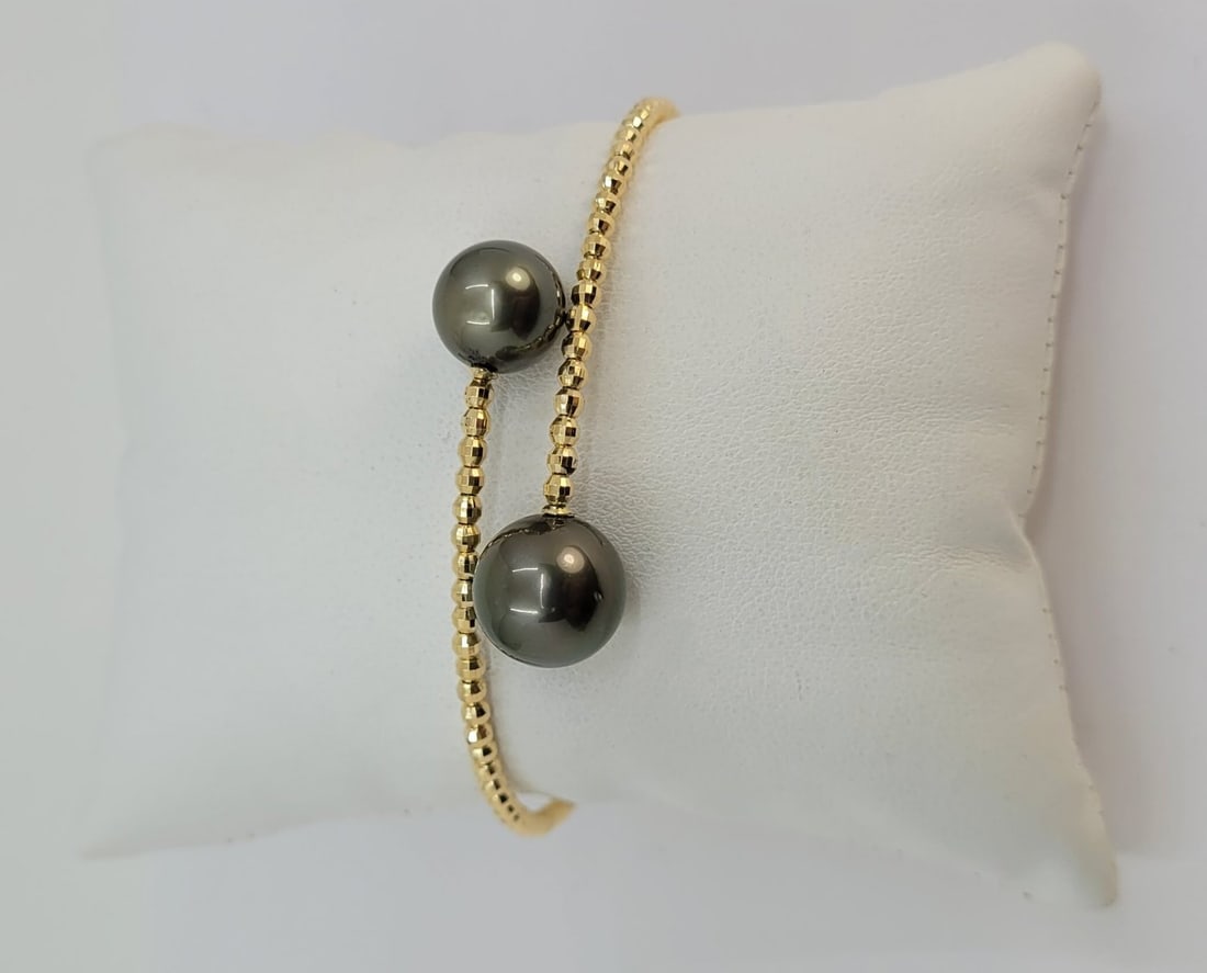 Bracelet - 18 kt. Yellow gold - Round Tahitian Pearls - 5
