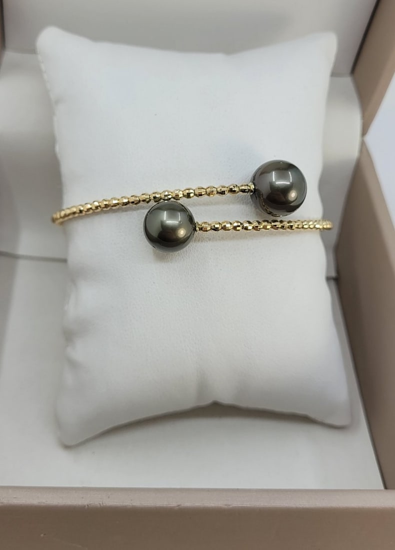 Bracelet - 18 kt. Yellow gold - Round Tahitian Pearls - 6